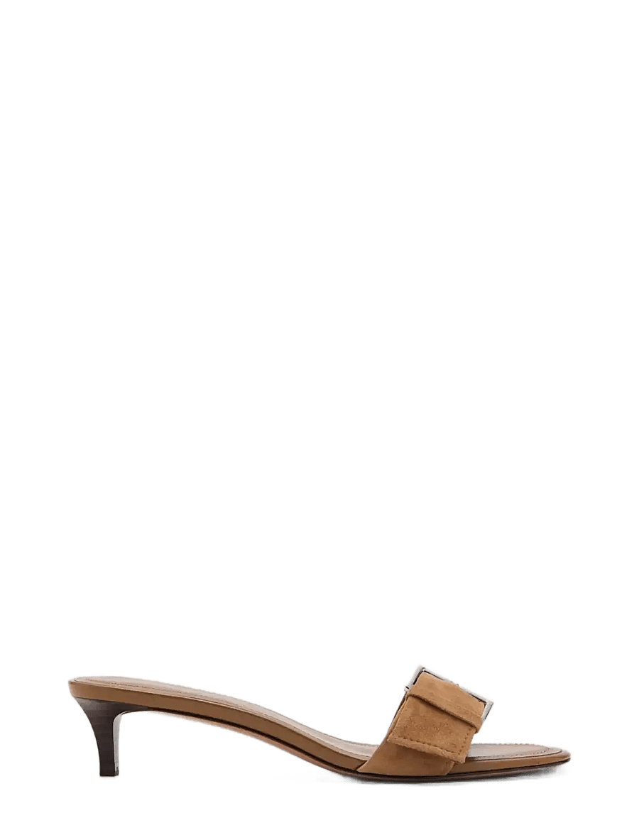 Mango - Leather heeled sandal with buckle - korolliset sandaalit - lt pastel brown - 0