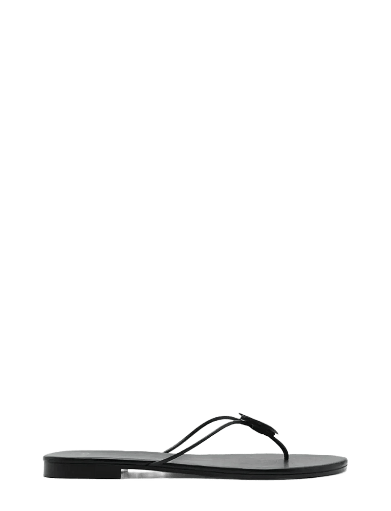 Mango - Leather sandal with shell detail - flip flops - black - 0