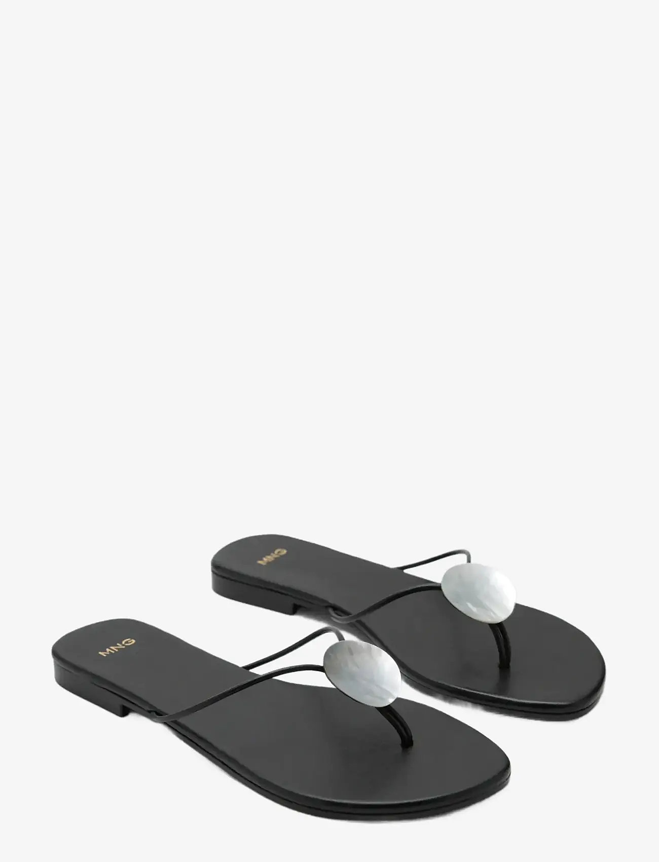 Mango - Leather sandal with shell detail - flip flops - black - 1
