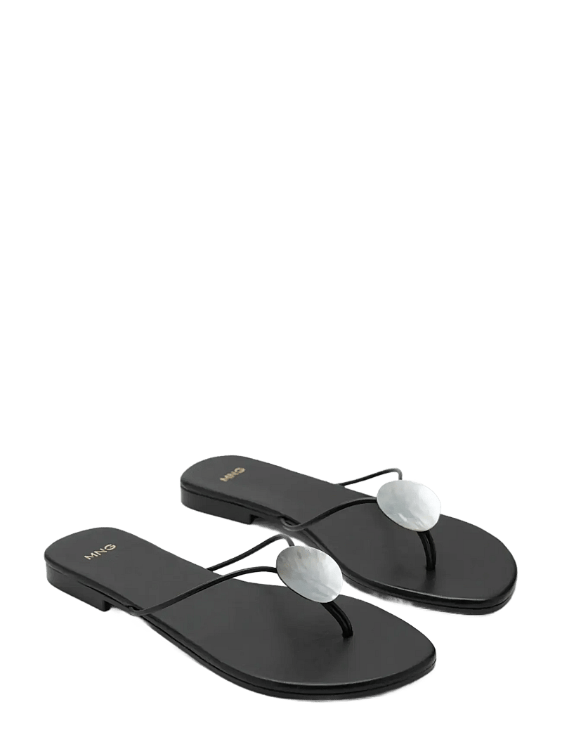 Mango - Leather sandal with shell detail - flip flops - black - 1