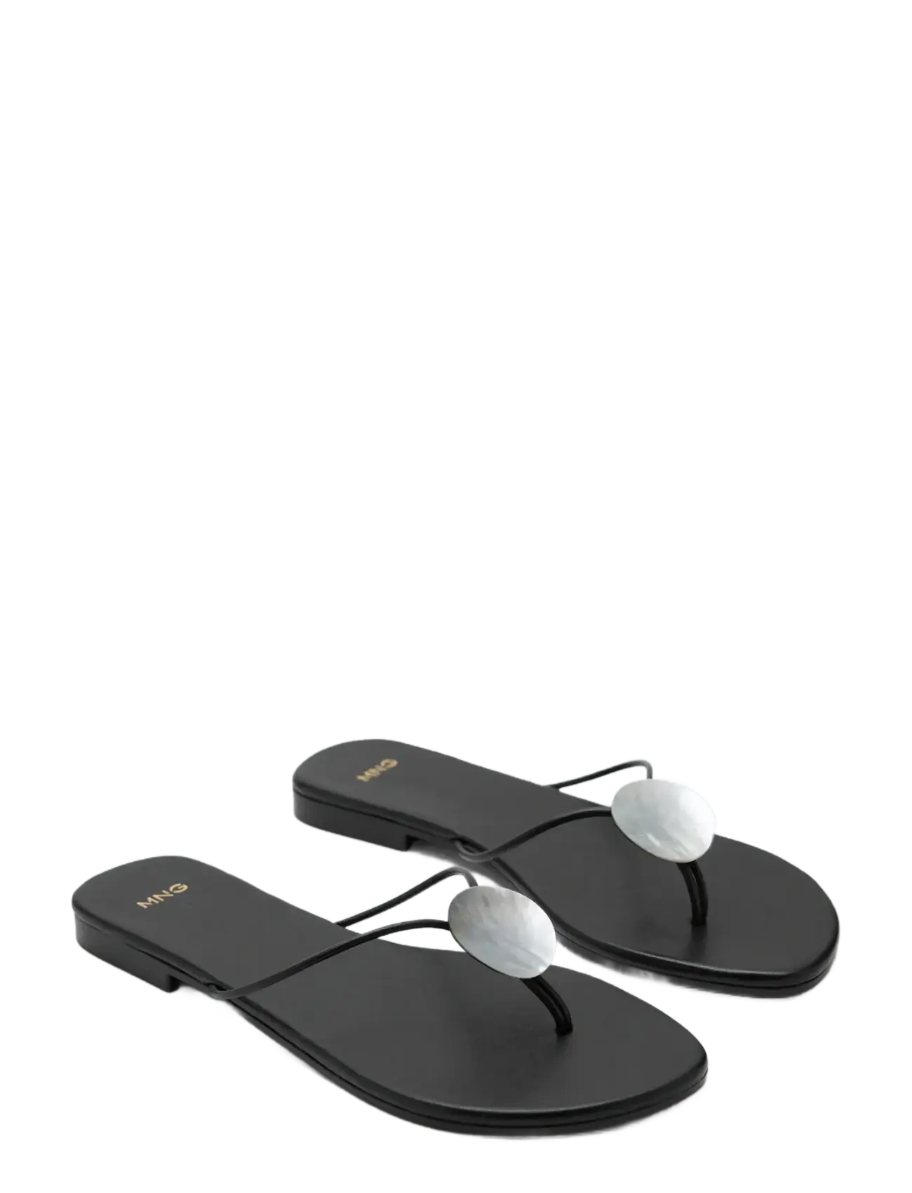 Mango - Leather sandal with shell detail - varvassandaalit - black - 1