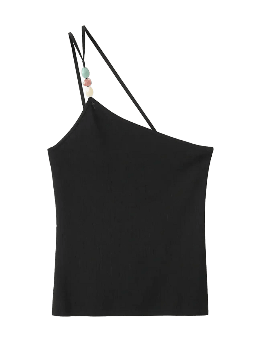 Mango - Knit asymmetric top - crop tops - black - 1