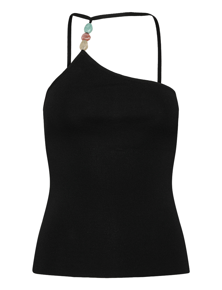 Mango - Knit asymmetric top - crop tops - black - 1