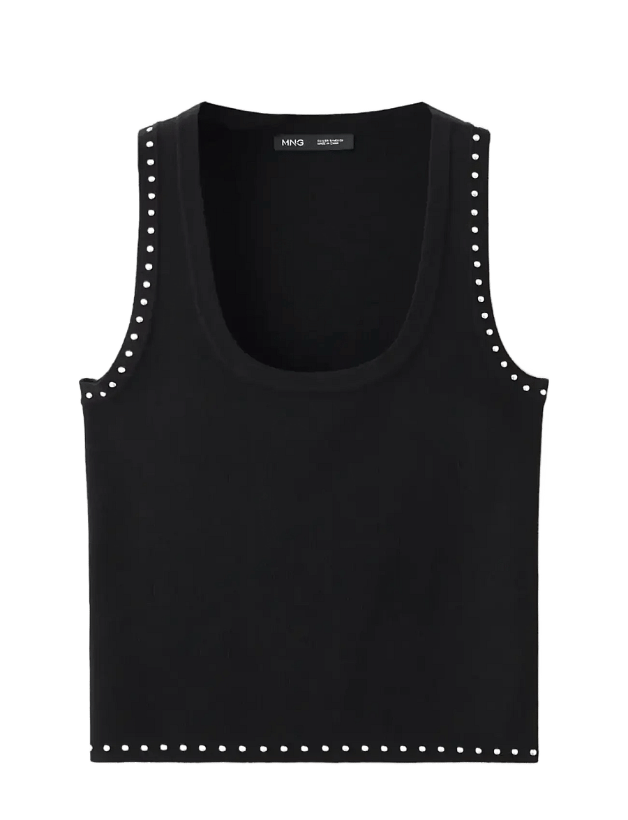 Mango - Strappy top with studded detail - linnen - black - 1