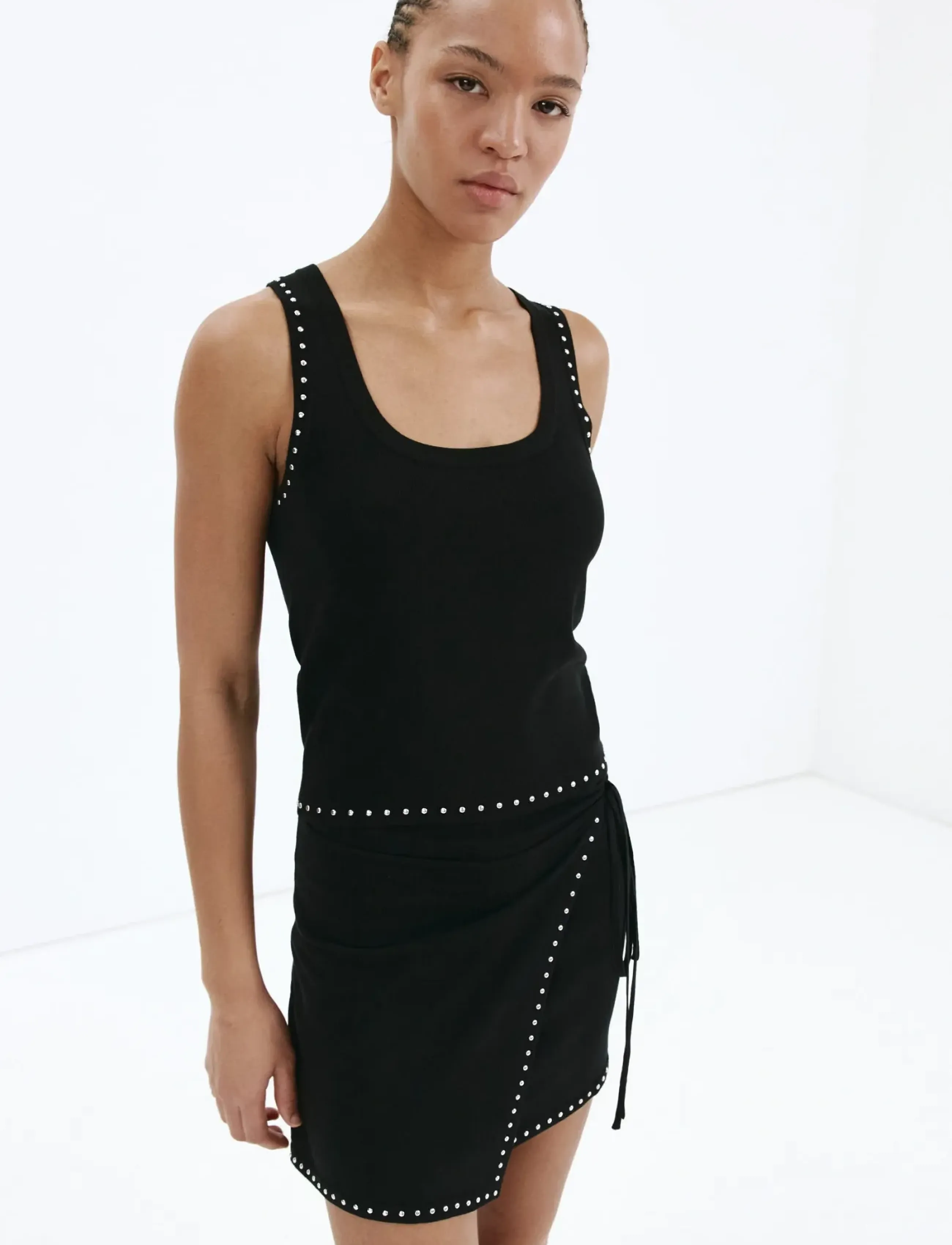 Mango Strappy top with studded detail - Linnen - BLACK / black