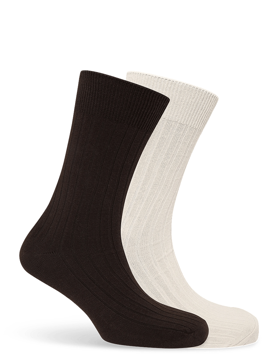 Mango - Pack of 2 ribbed cotton socks - vanliga strumpor - brown - 1
