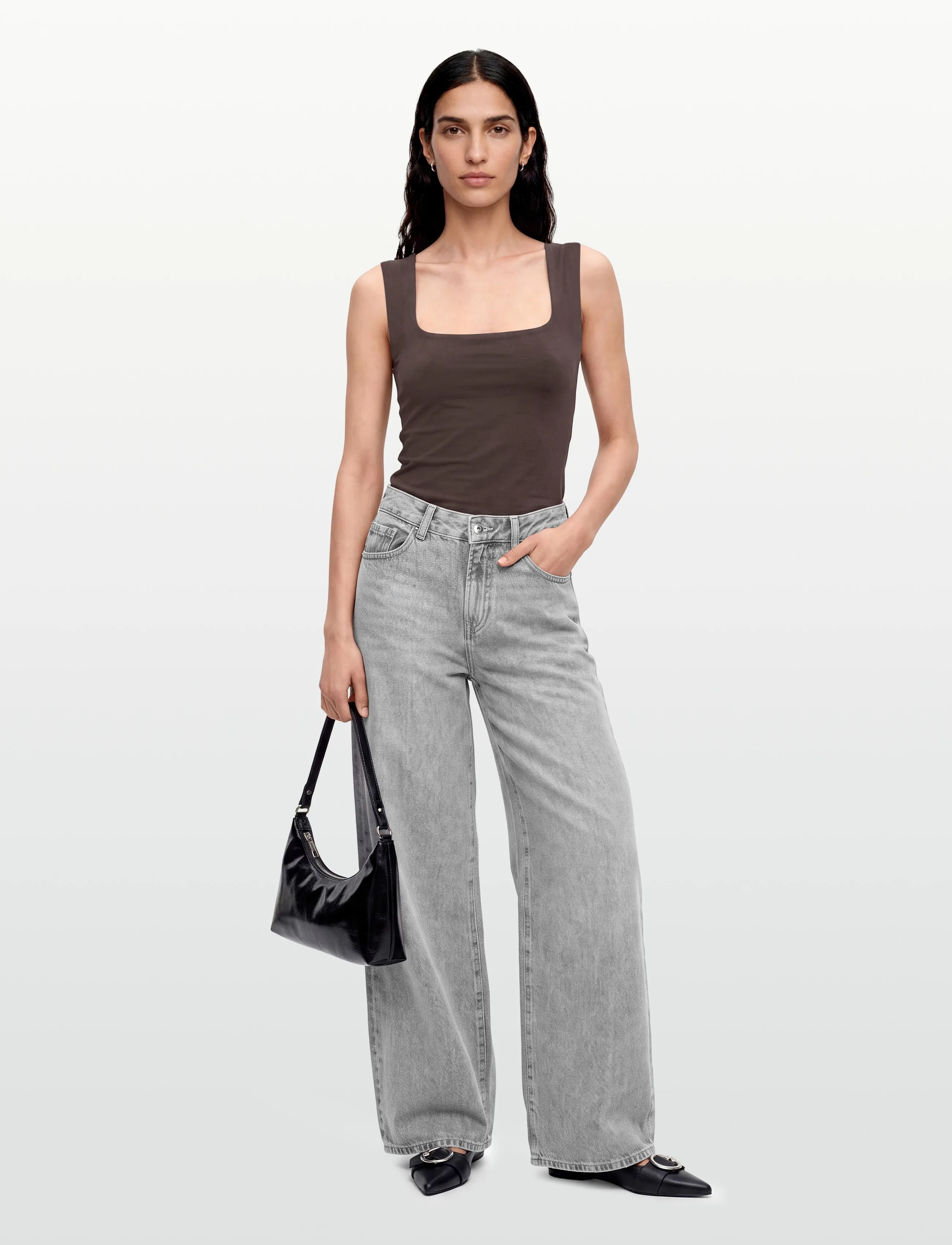 Mango - Low-waist wide-leg jeans - brede jeans - open grey - 0