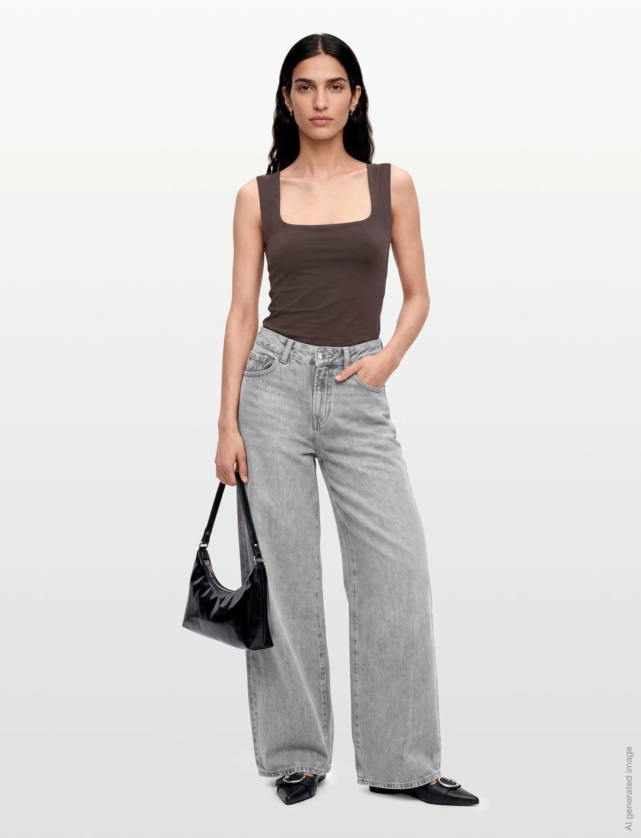 Mango - Low-waist wide-leg jeans - vida jeans - open grey - 0