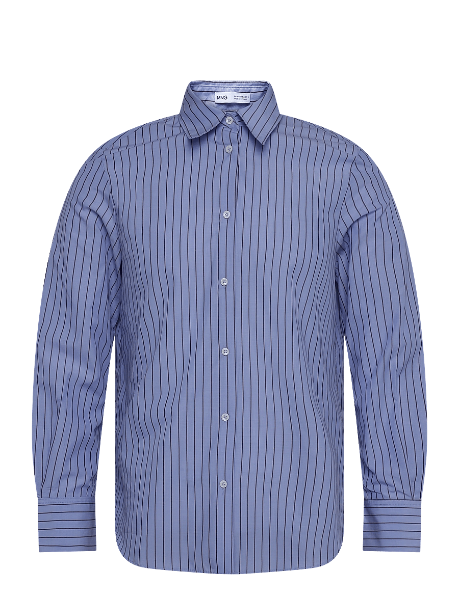 Mango - Striped cotton and lyocell shirt - langærmede skjorter - medium blue - 1