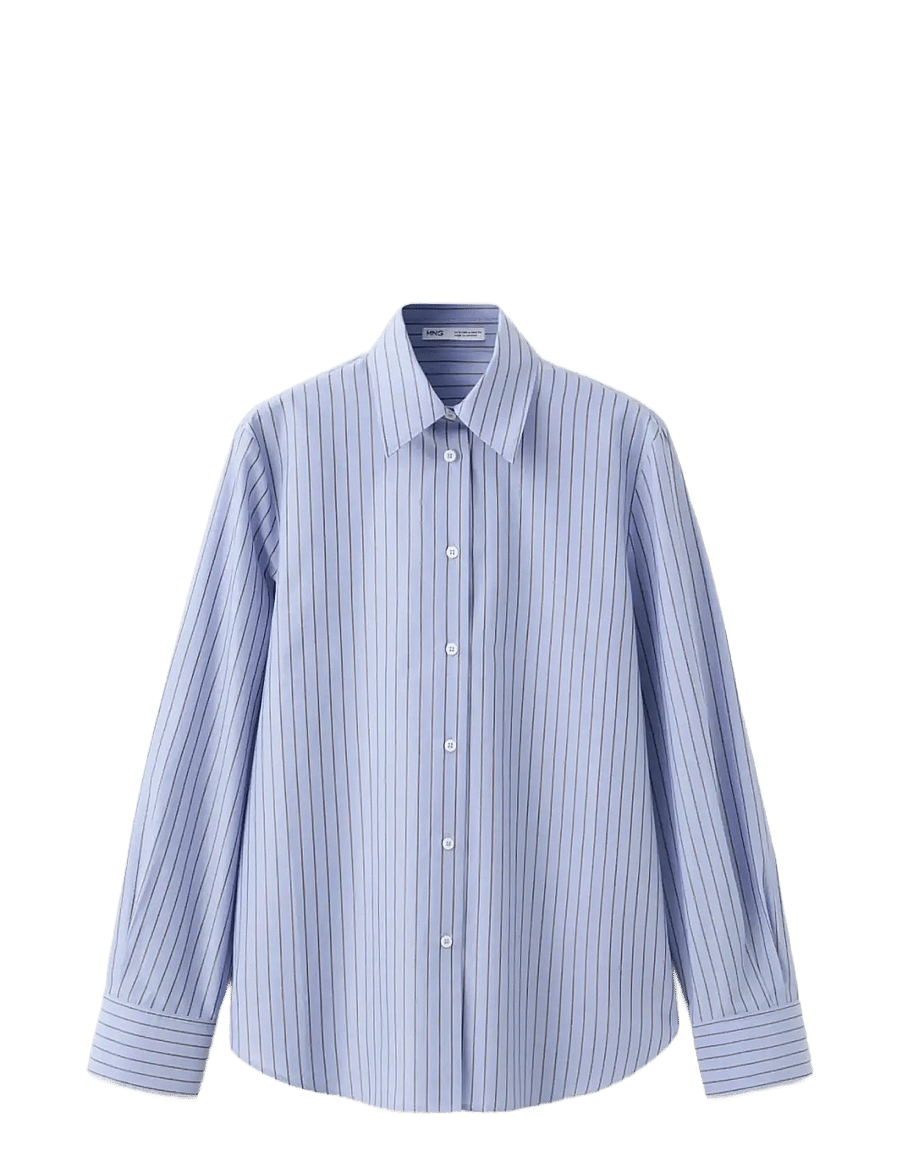 Mango - Cotton and lyocell blend straight shirt - långärmade skjortor - medium blue - 1