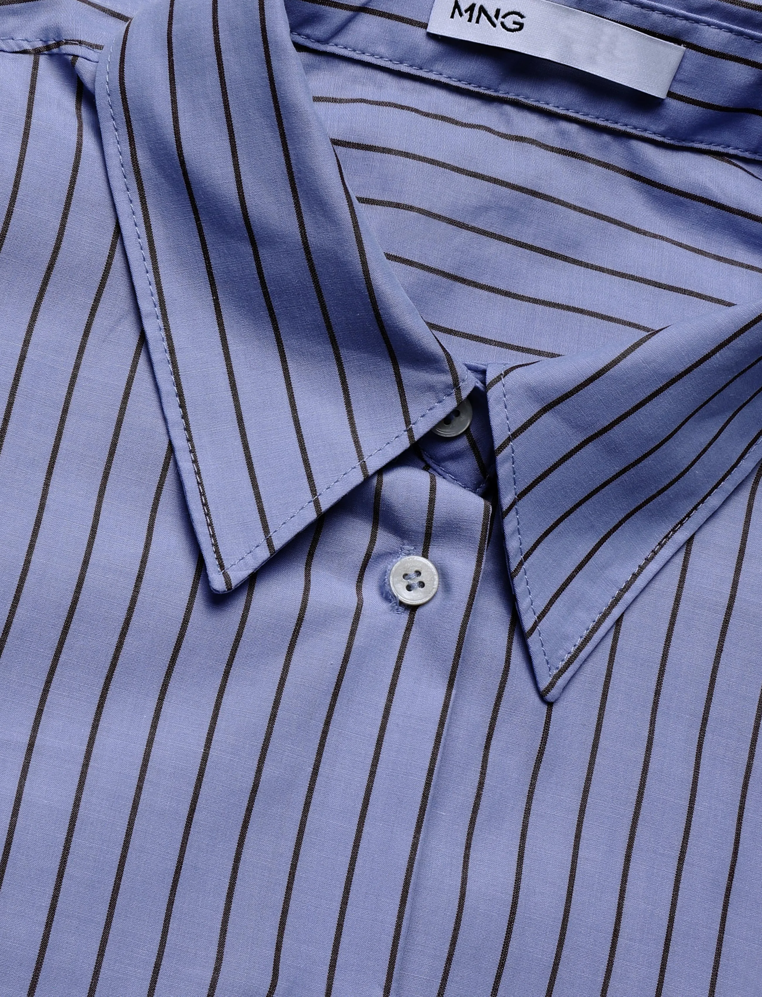 Mango - Striped cotton and lyocell shirt - langærmede skjorter - medium blue - 4