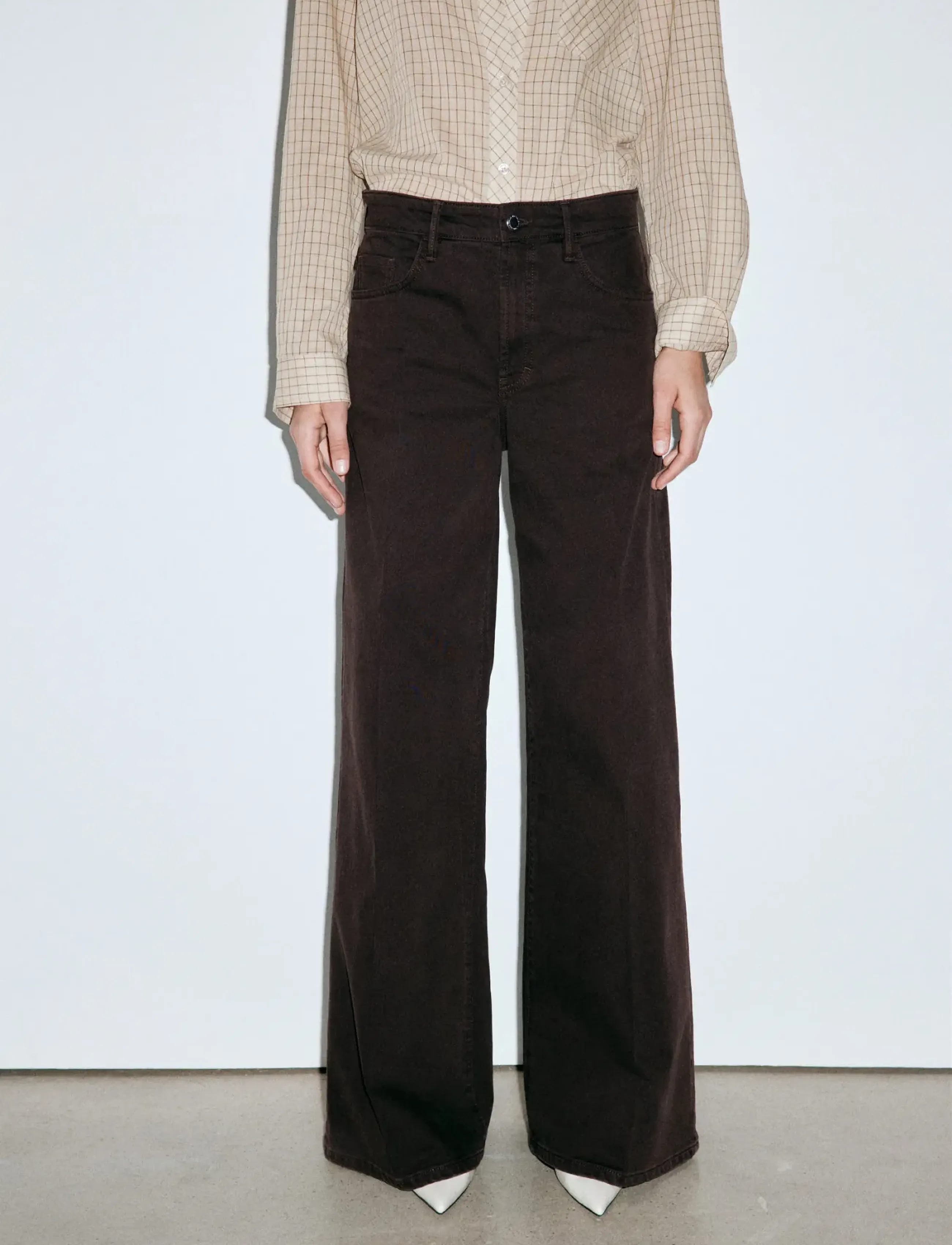 Mango High-waisted wideleg jeans - Kläder - DARK BROWN / brown
