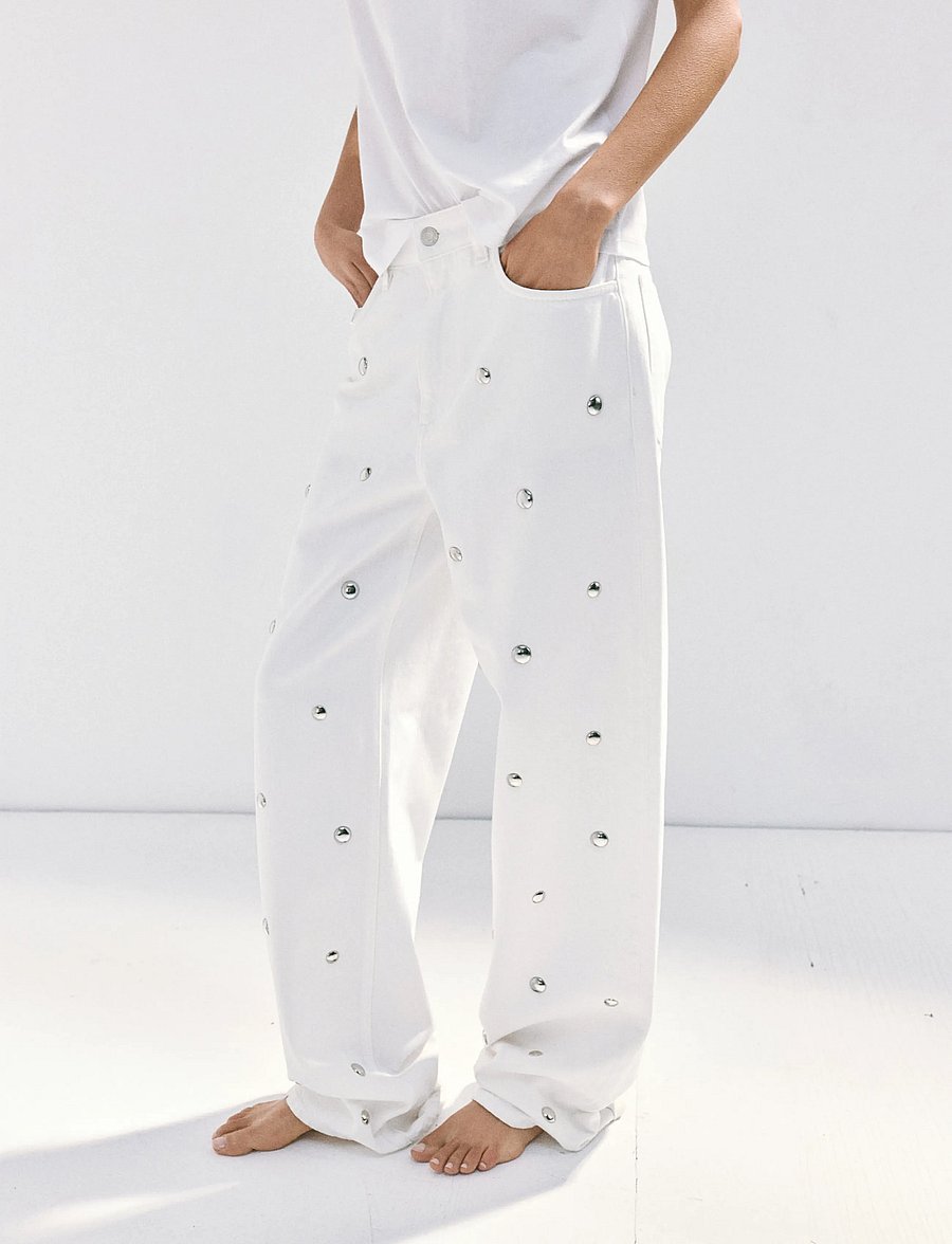 Mango - Straight-fit jeans with studs - straight jeans - natural white - 0