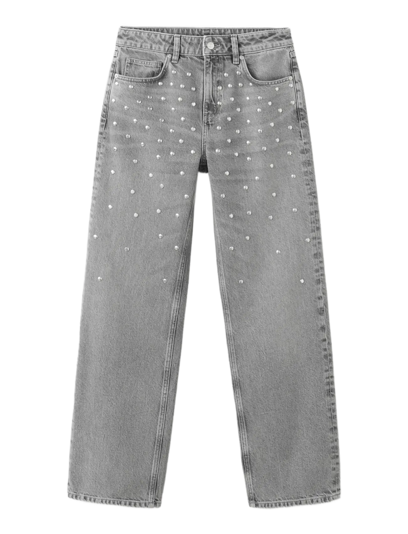 Mango - Mid-rise studded jeans - raka jeans - open grey - 1