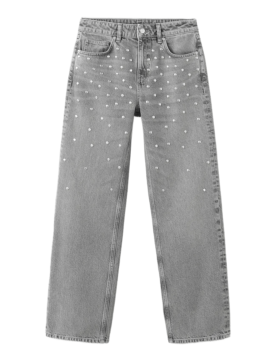 Mango - Mid-rise studded jeans - raka jeans - open grey - 1