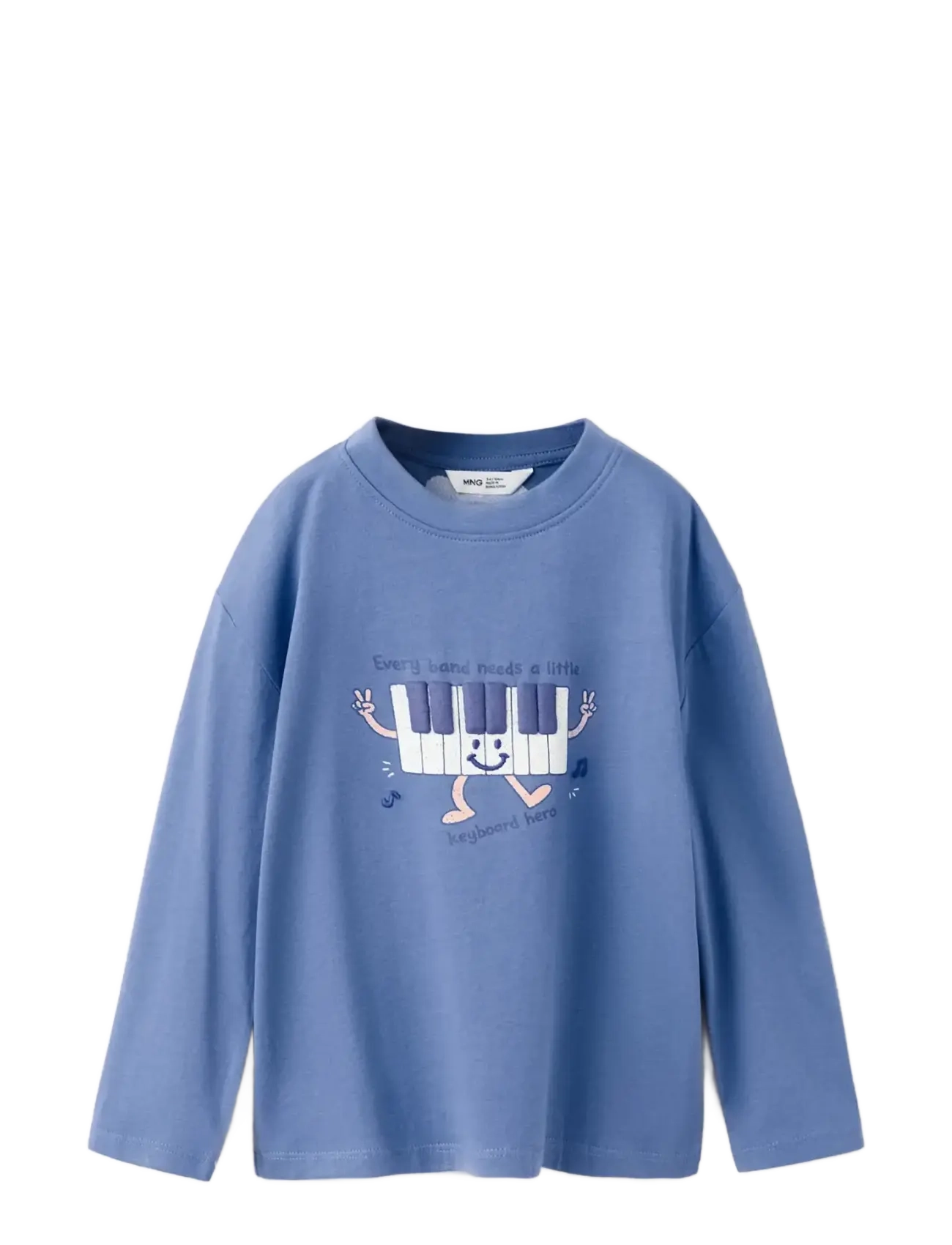 Mango Long-sleeved t-shirt with embossed print - Mango - BRIGHT BLUE / blue