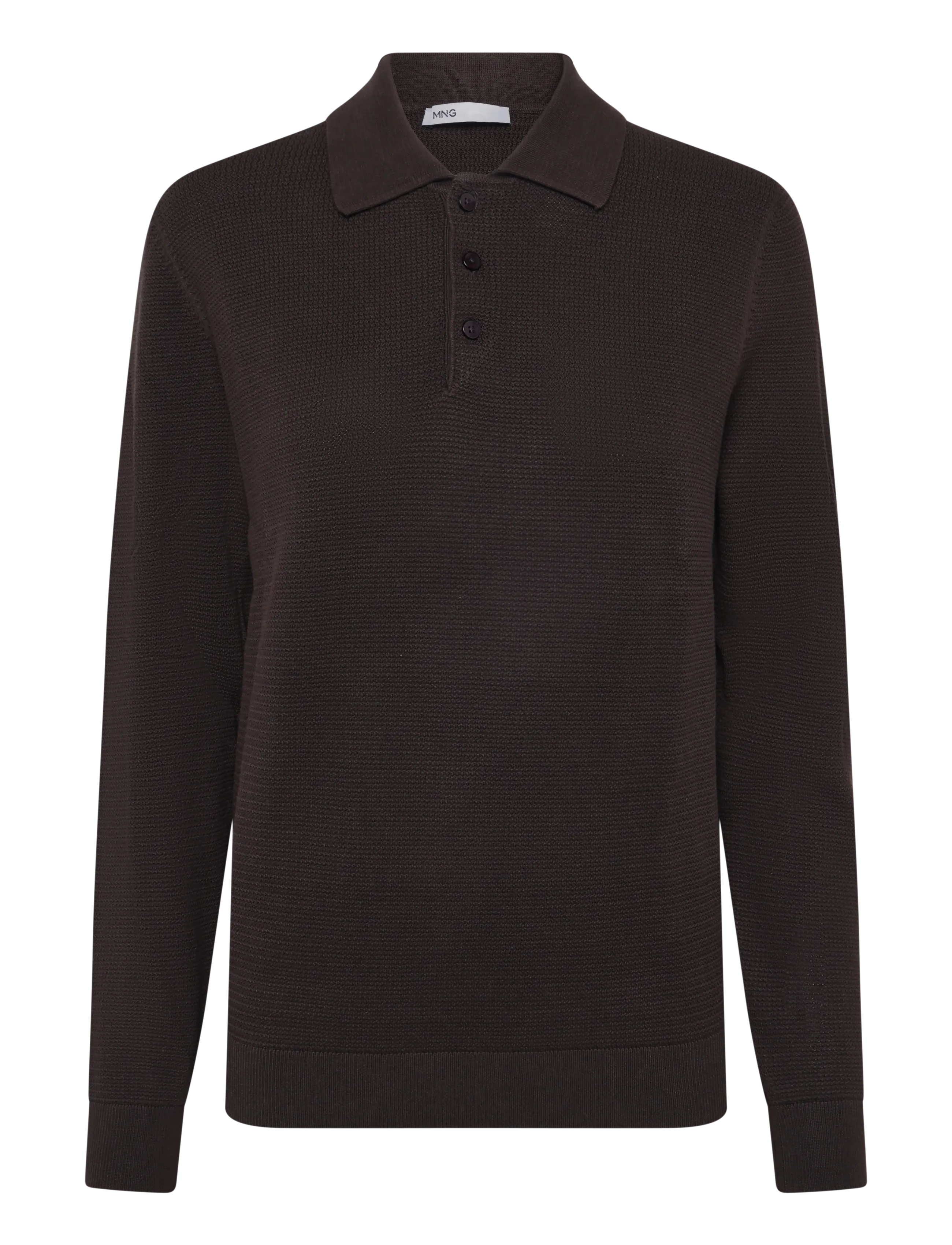 Mango - Fine-knit cotton-blend polo shirt - långärmade stickade pikétröjor - brown - 1