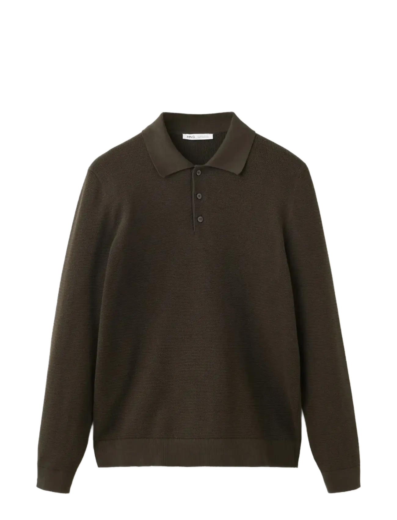 Mango - Fine-knit cotton-blend polo shirt - poloer i strik med lange ærmer - brown - 1