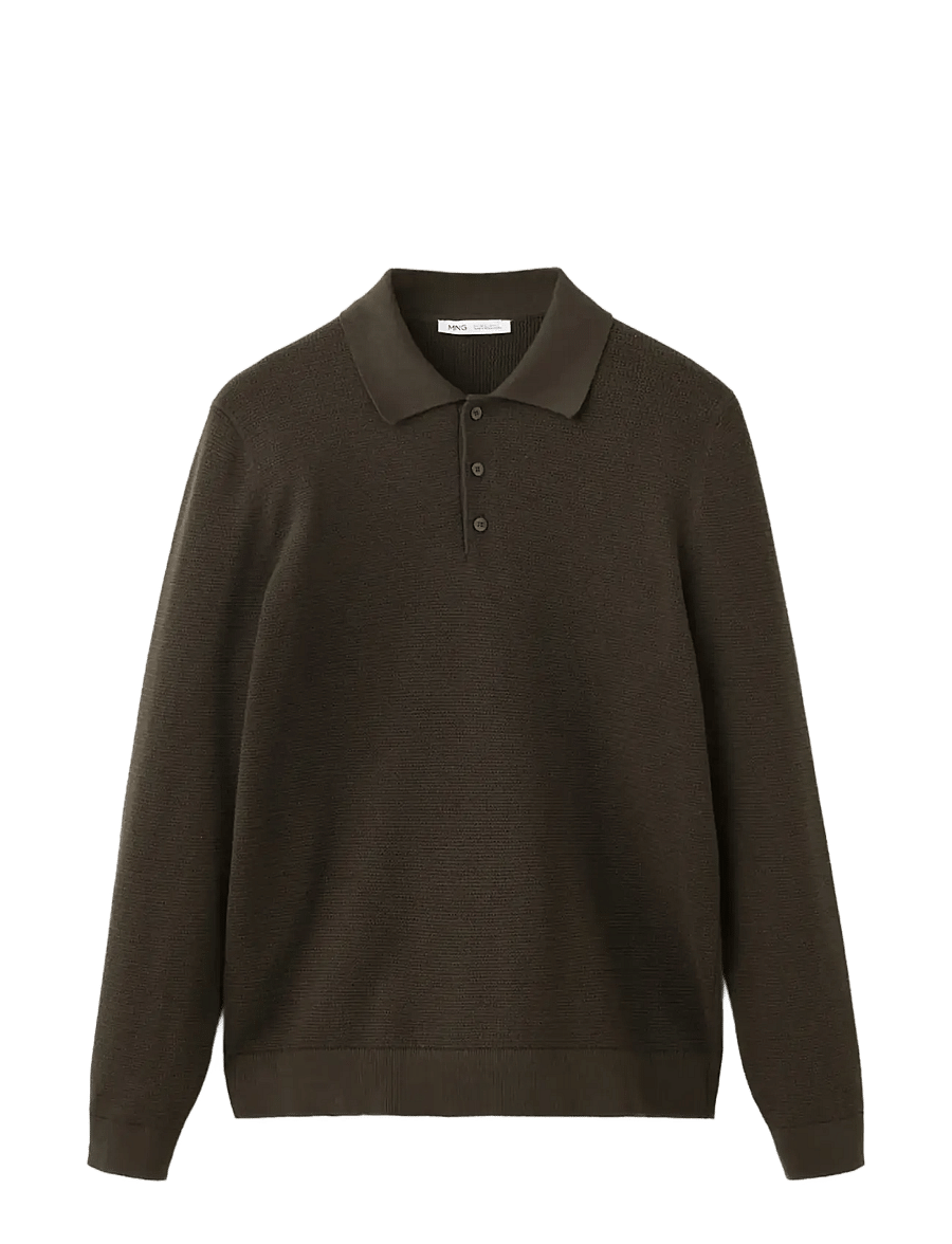 Mango - Fine-knit cotton-blend polo shirt - poloer i strik med lange ærmer - brown - 1