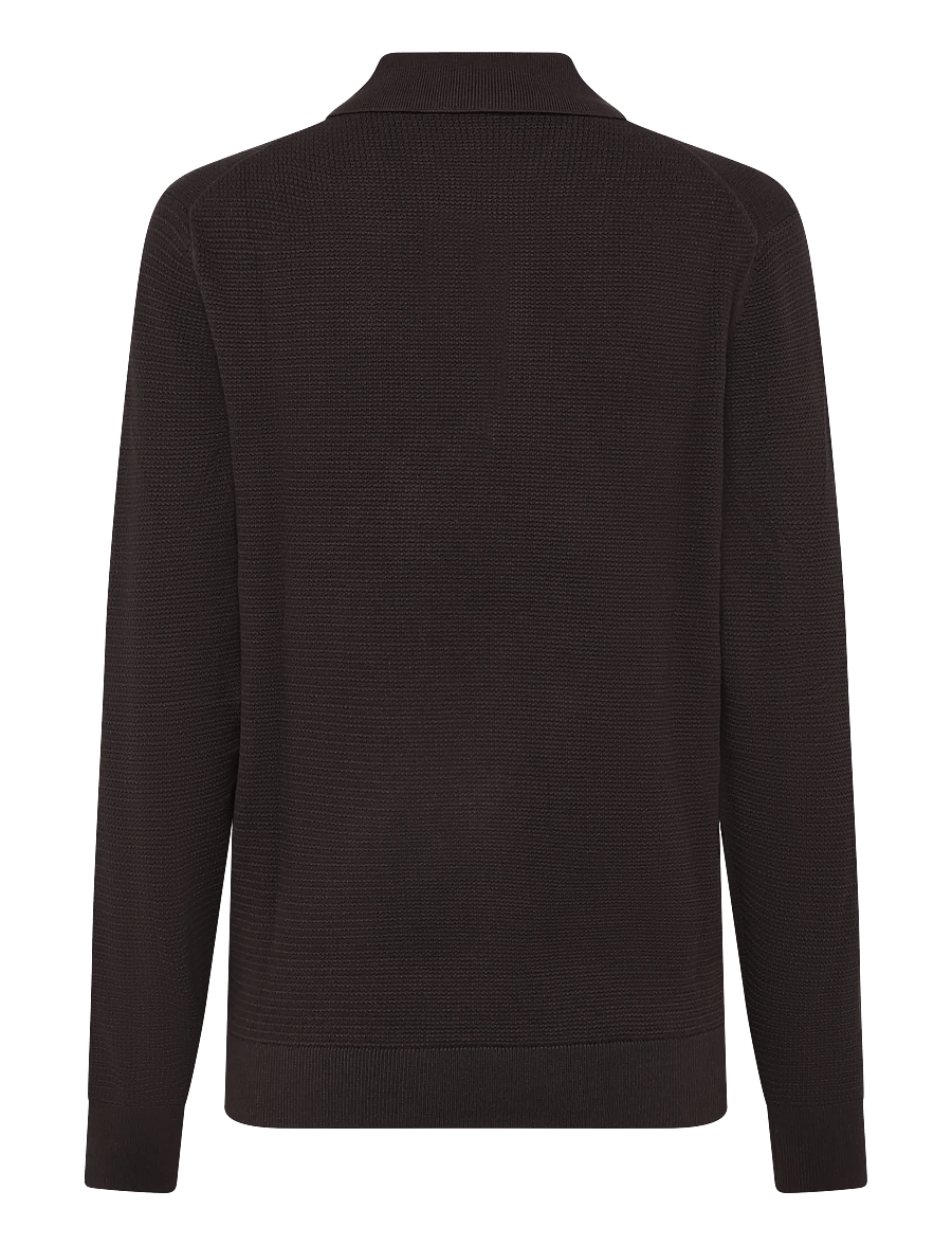 Mango - Fine-knit cotton-blend polo shirt - långärmade stickade pikétröjor - brown - 2