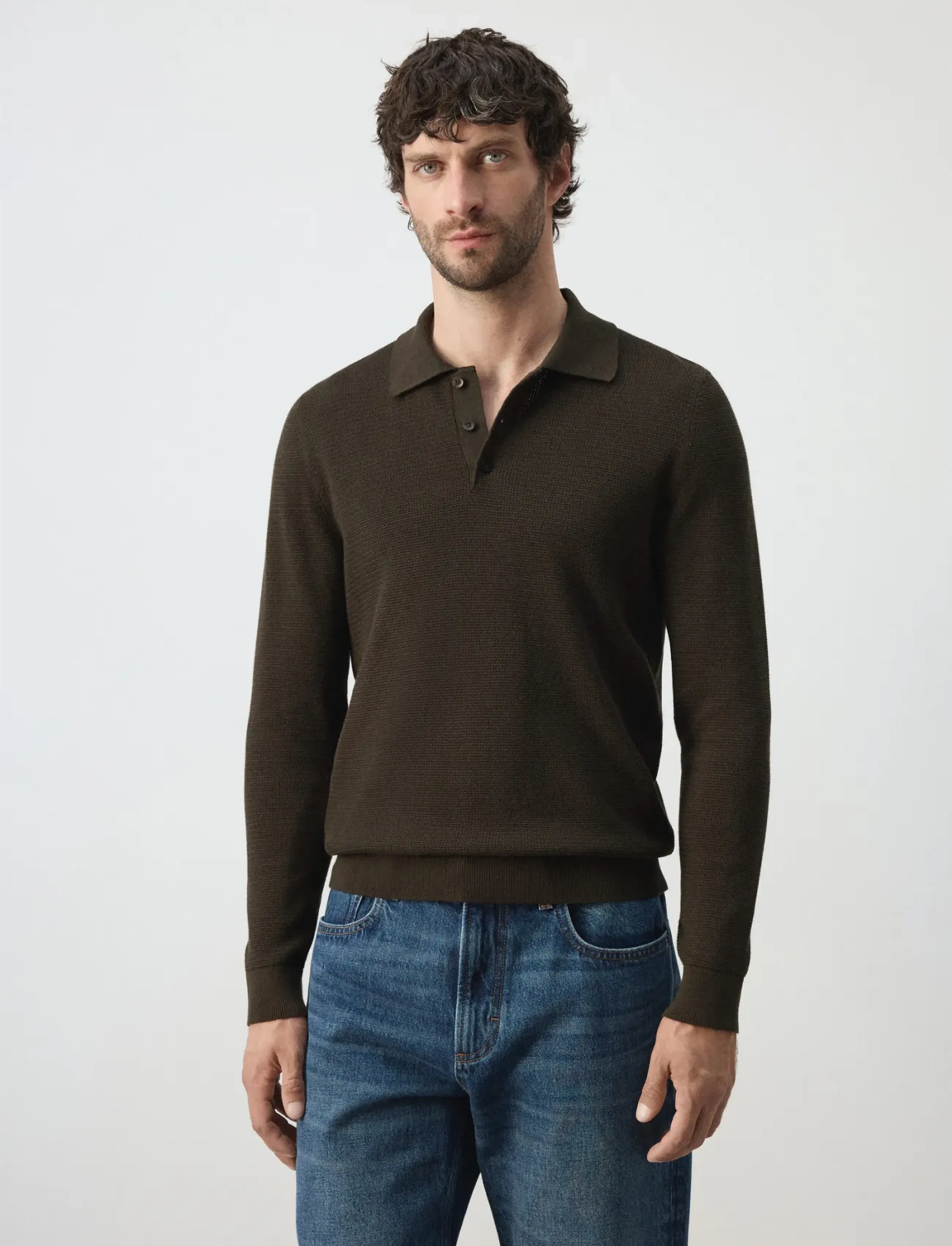 Mango Fine-knit cotton-blend polo shirt - Mango - BROWN / brown