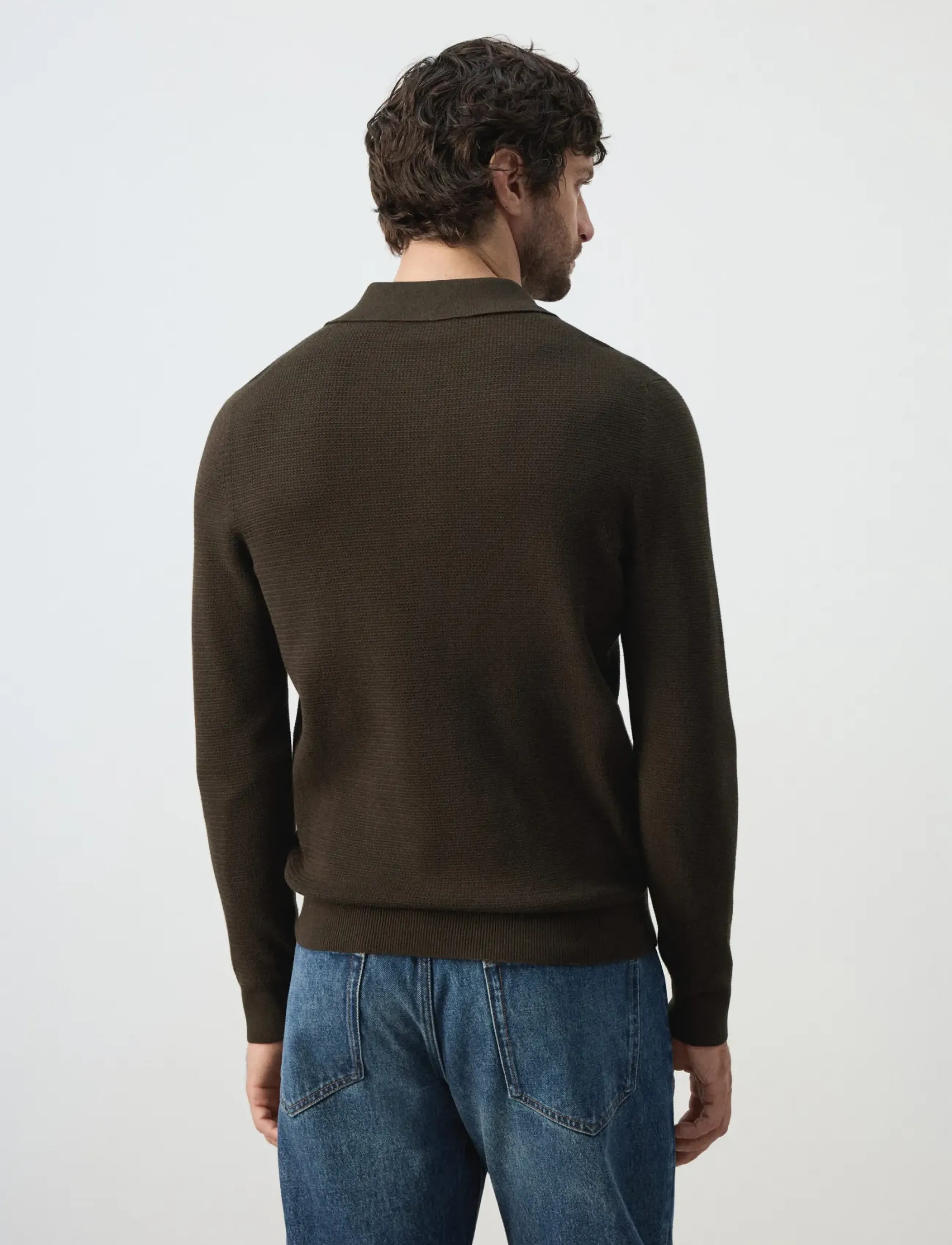 Mango - Fine-knit cotton-blend polo shirt - poloer i strik med lange ærmer - brown - 2