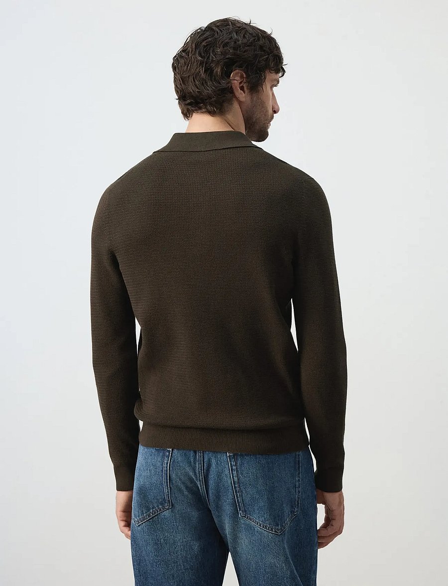 Mango - Fine-knit cotton-blend polo shirt - poloer i strik med lange ærmer - brown - 2
