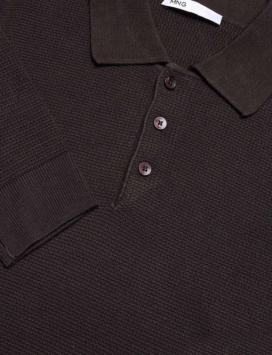 Mango - Fine-knit cotton-blend polo shirt - långärmade stickade pikétröjor - brown - 4