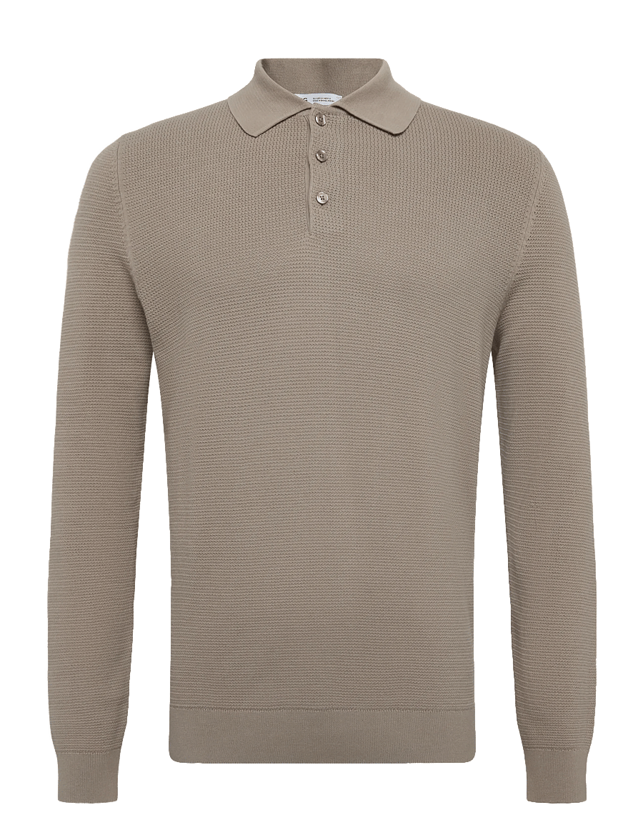 Mango - Fine-knit cotton-blend polo shirt - poloer i strik med lange ærmer - medium grey - 1