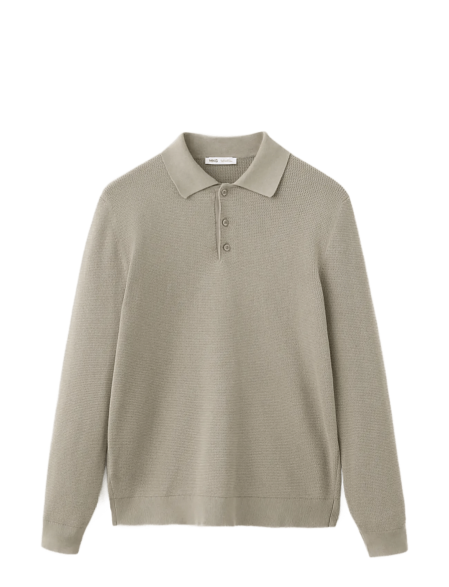 Mango - Fine knit cotton blend polo - poloer i strik med lange ærmer - medium grey - 1