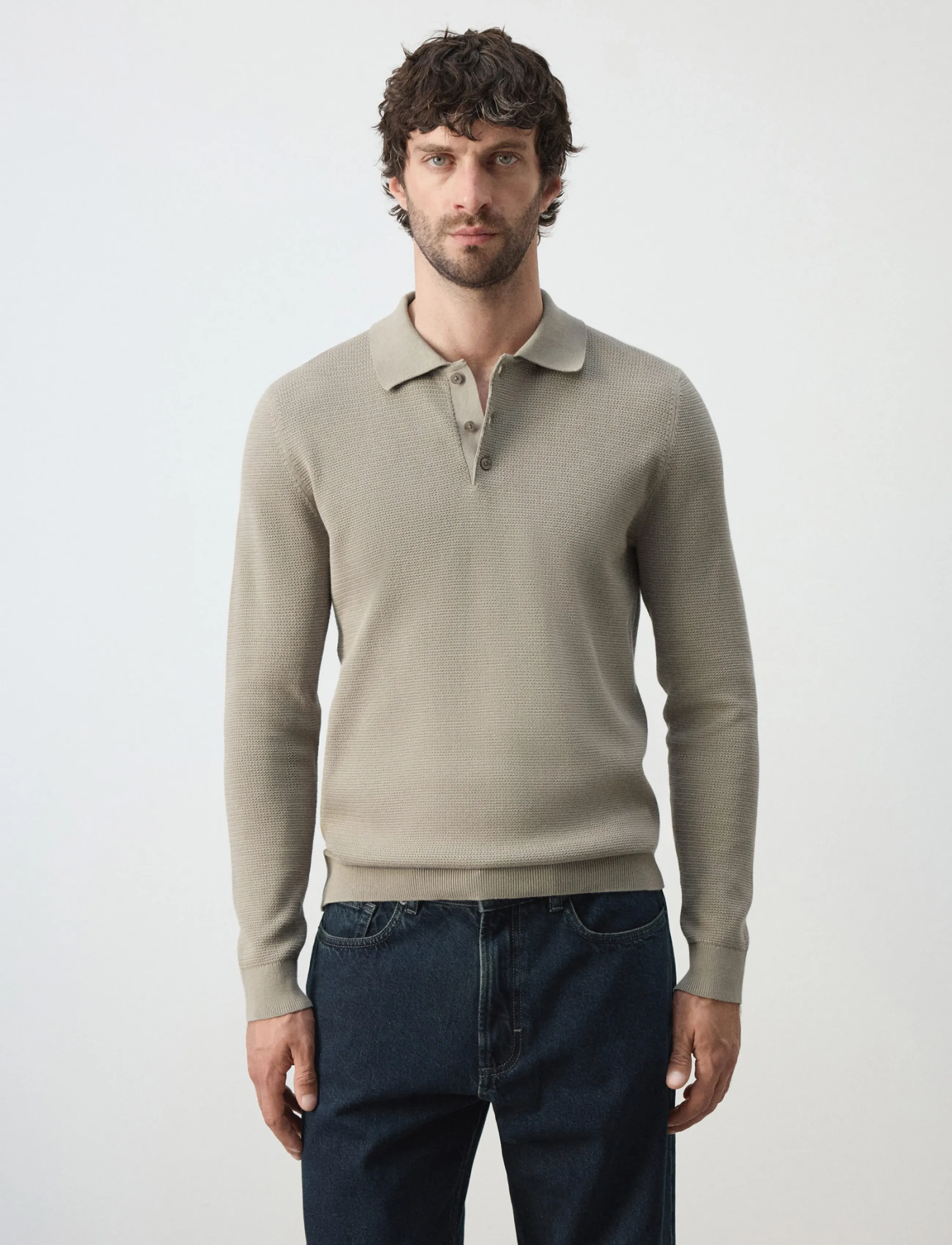 Mango Fine knit cotton blend polo - Strik - MEDIUM GREY / grey
