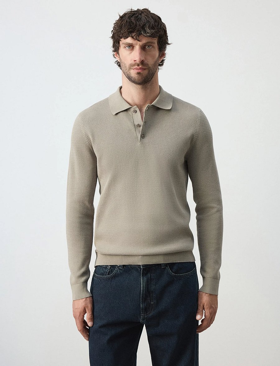 Mango - Fine knit cotton blend polo - poloer i strik med lange ærmer - medium grey - 0