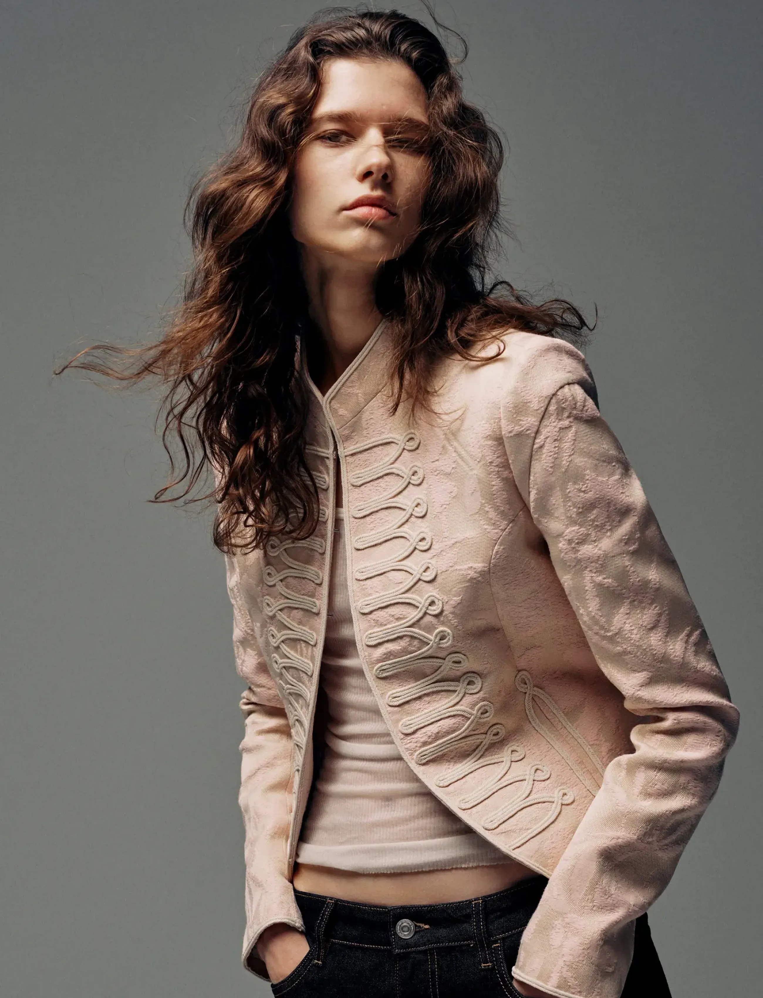 Mango Jacquard jacket with frogging closures - Tøj - PINK / pink/rose