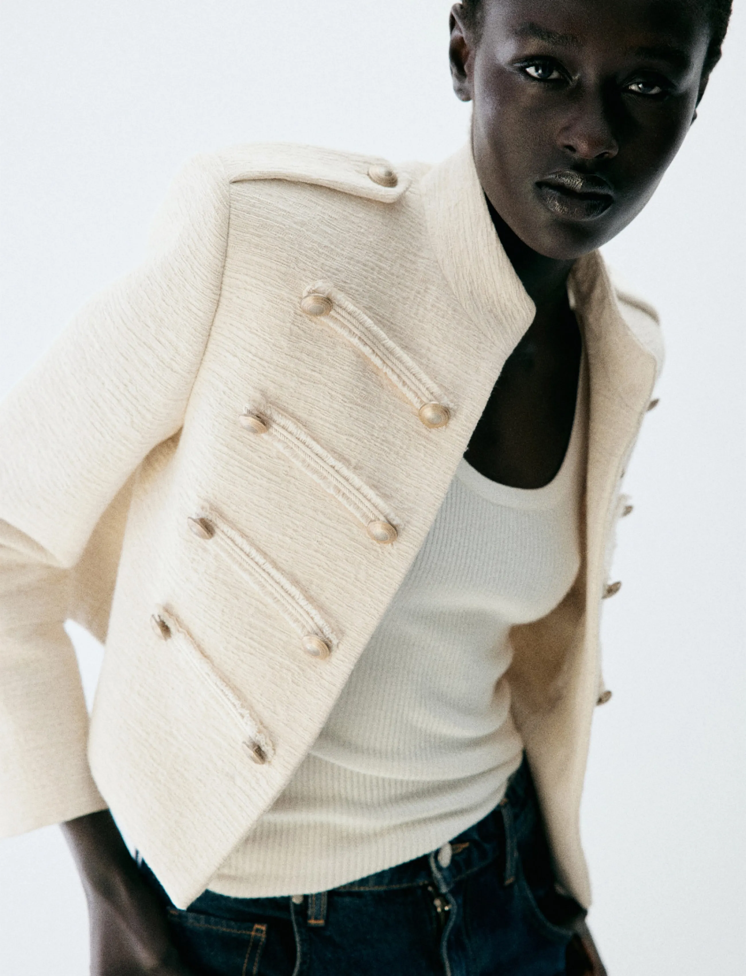 Mango Tweed jacket with decorative frogging closures - Vårjackor - LIGHT BEIGE / beige