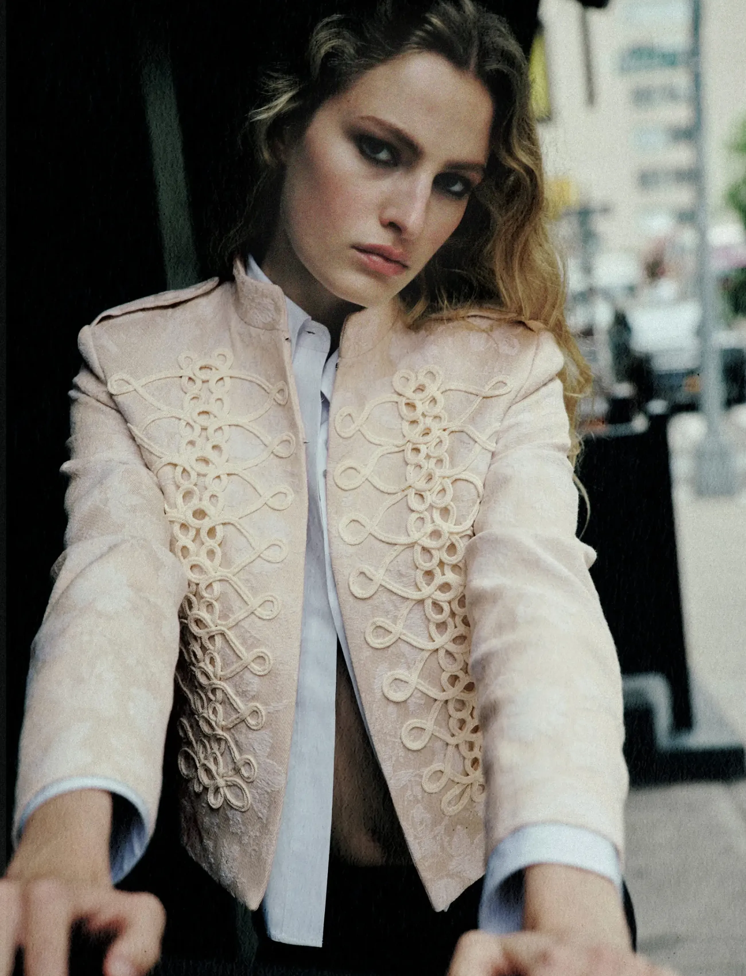 Mango Jacquard jacket with frogging detail - Tøj - LIGHT BEIGE / beige