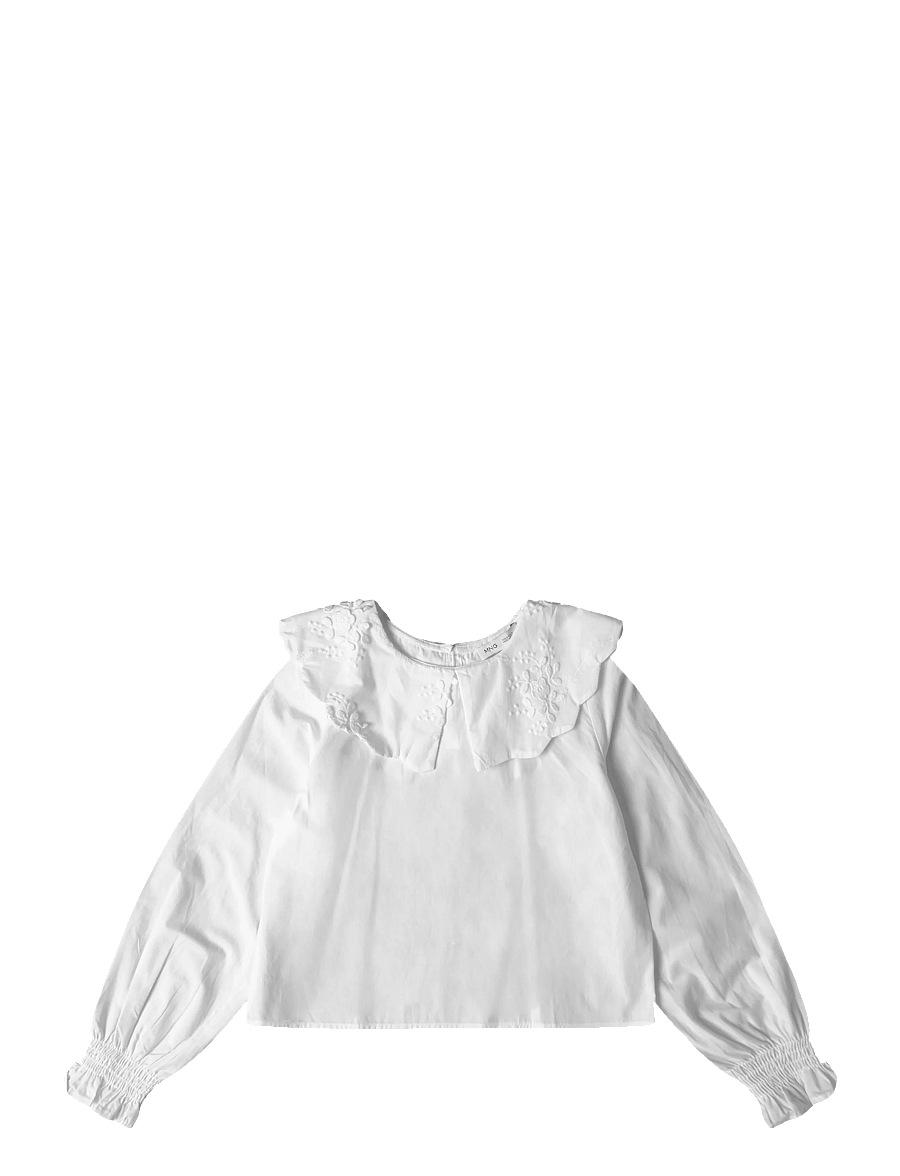 Mango - Embroidered babydoll-collar shirt - langærmede skjorter - white - 0