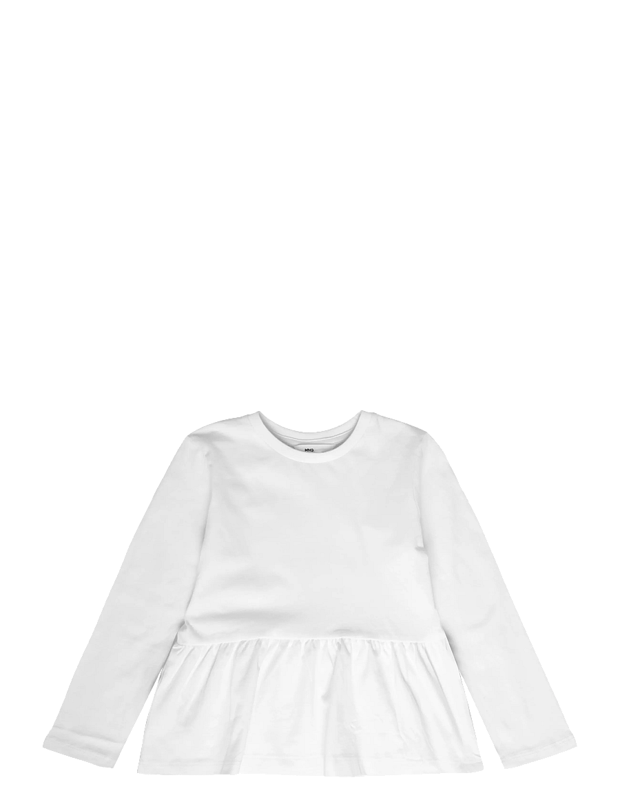 Mango - Ruffle cotton T-shirt - långärmade t-shirts - natural white - 0