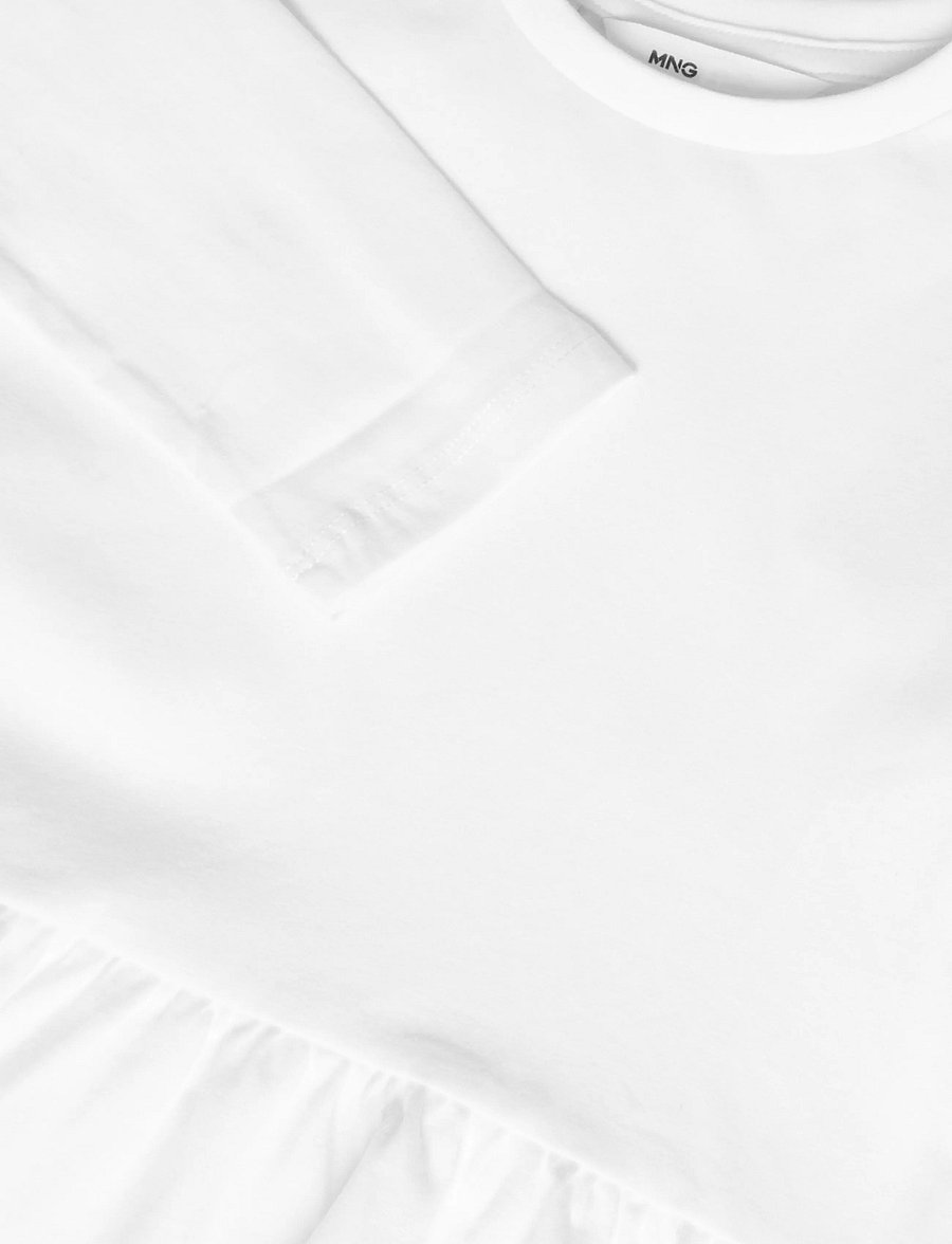 Mango - Ruffle cotton T-shirt - långärmade t-shirts - natural white - 2
