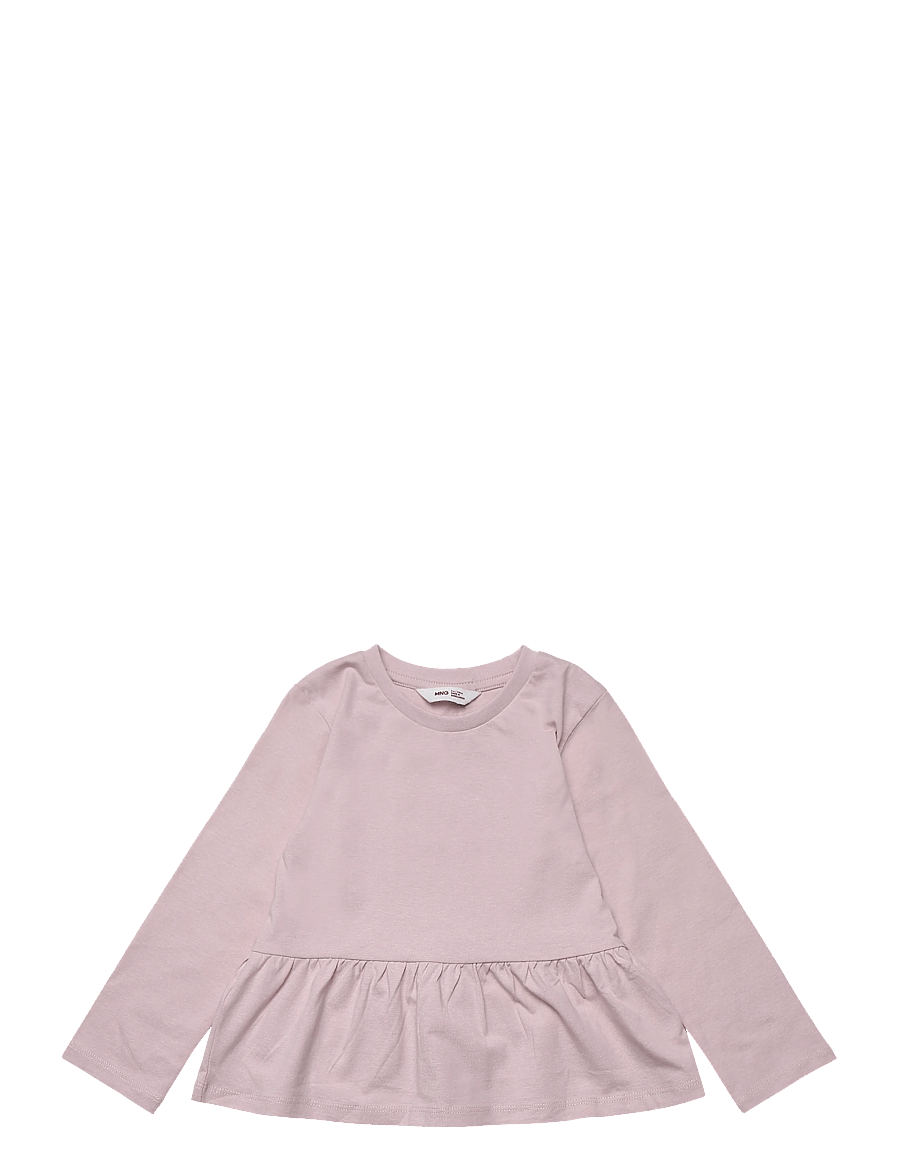 Mango - Ruffle cotton T-shirt - långärmade t-shirts - pink - 0