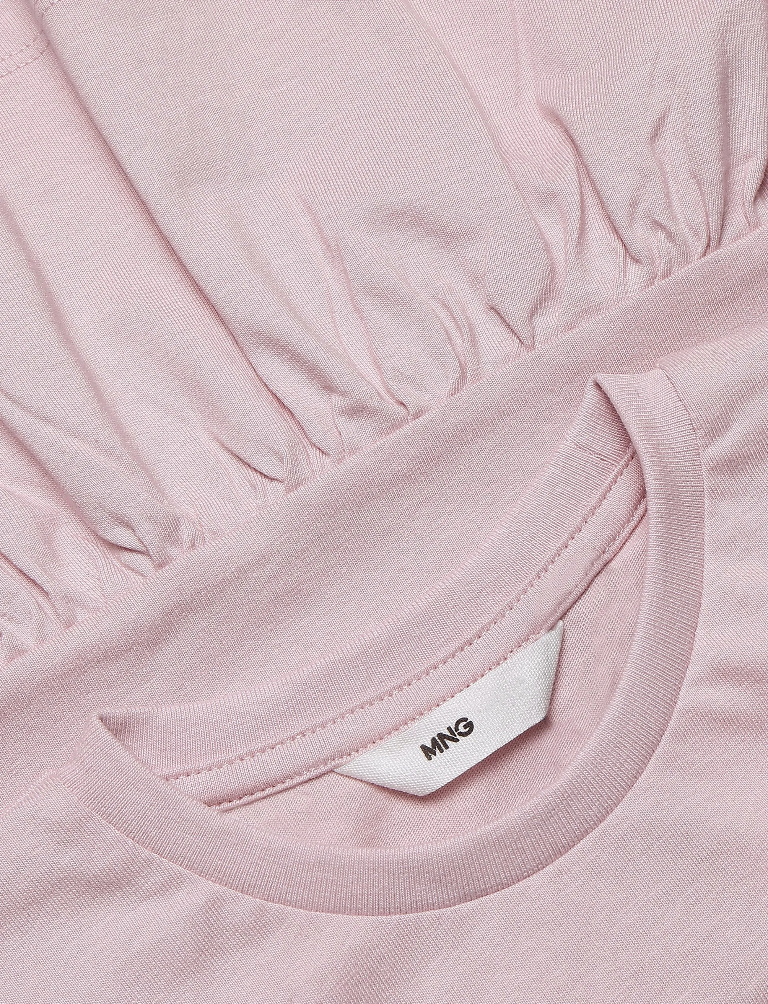 Mango - Ruffle cotton T-shirt - långärmade t-shirts - pink - 2