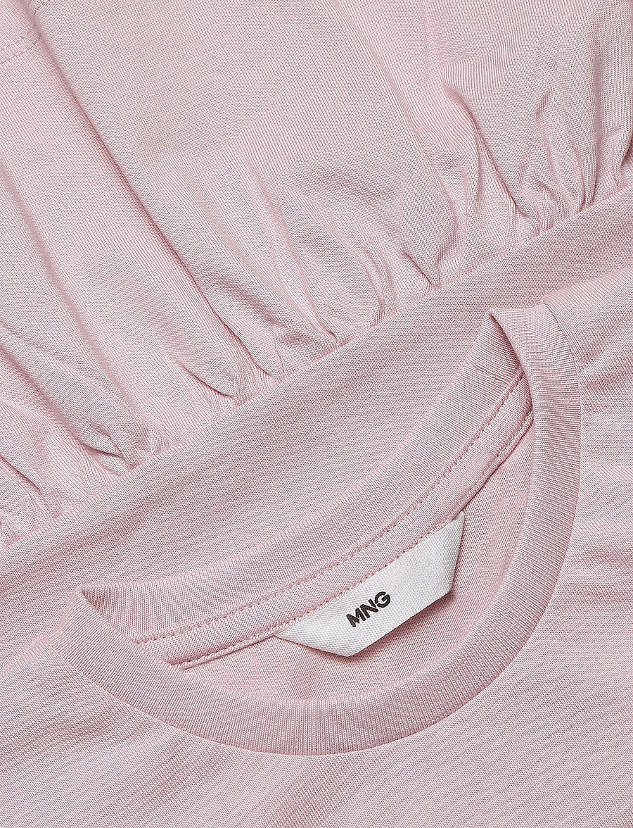 Mango - Ruffle cotton T-shirt - långärmade t-shirts - pink - 2