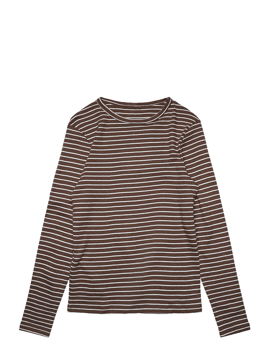 Mango - Striped cotton T-shirt - langærmede t-shirts - brown - 0