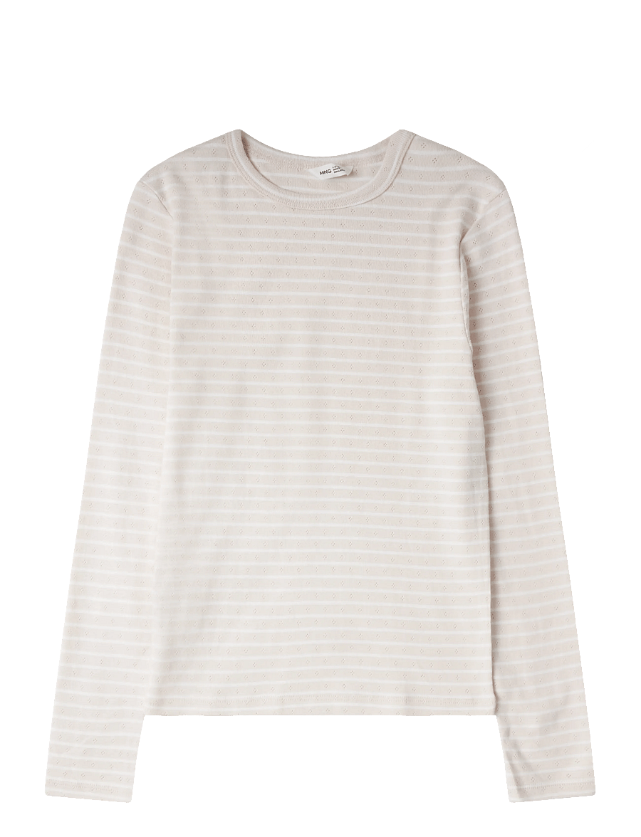 Mango - Striped cotton T-shirt - langærmede t-shirts - lt-pastel pink - 0