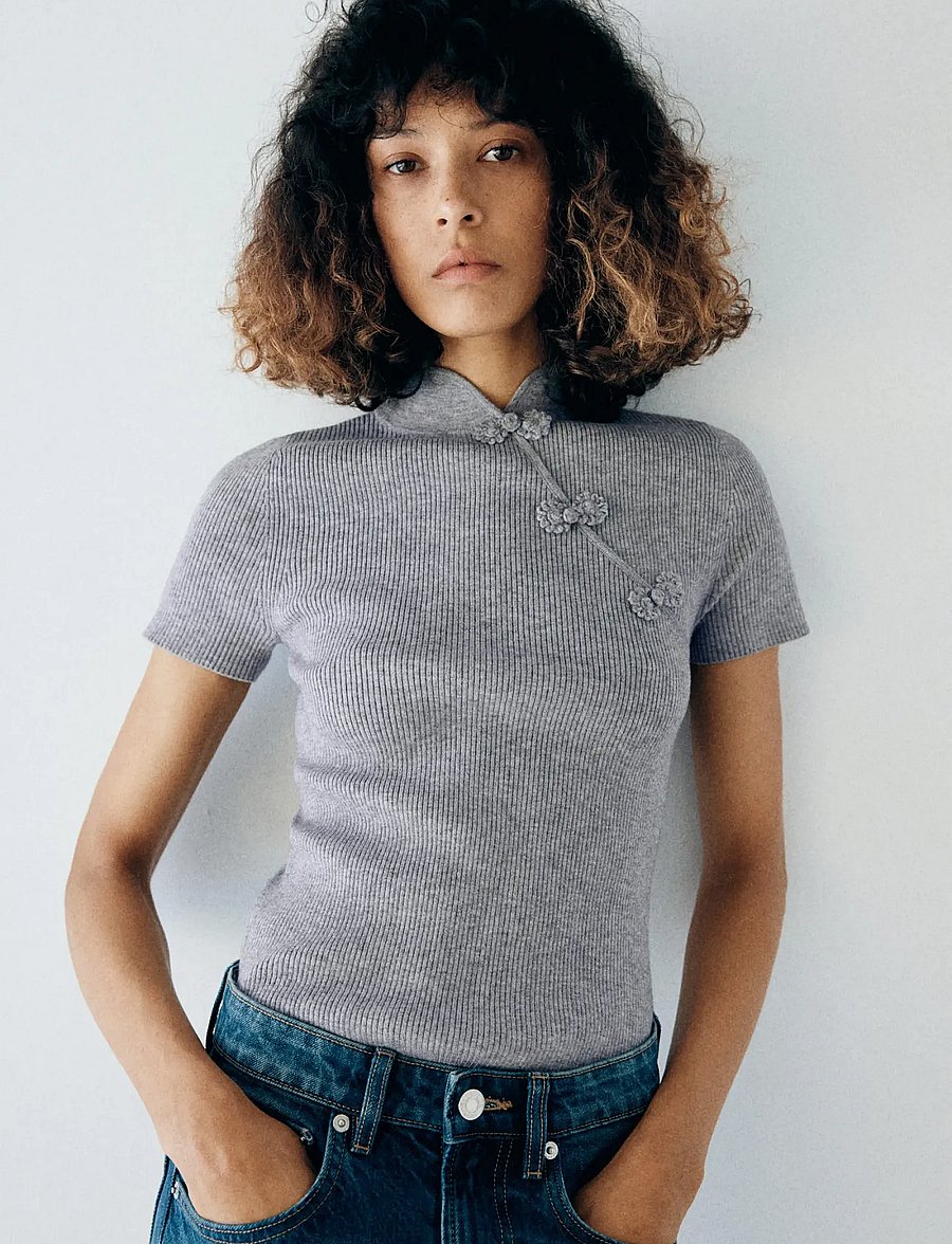 Mango - Ribbed knitted jumper with frog closures - striktrøjer - medium grey - 0