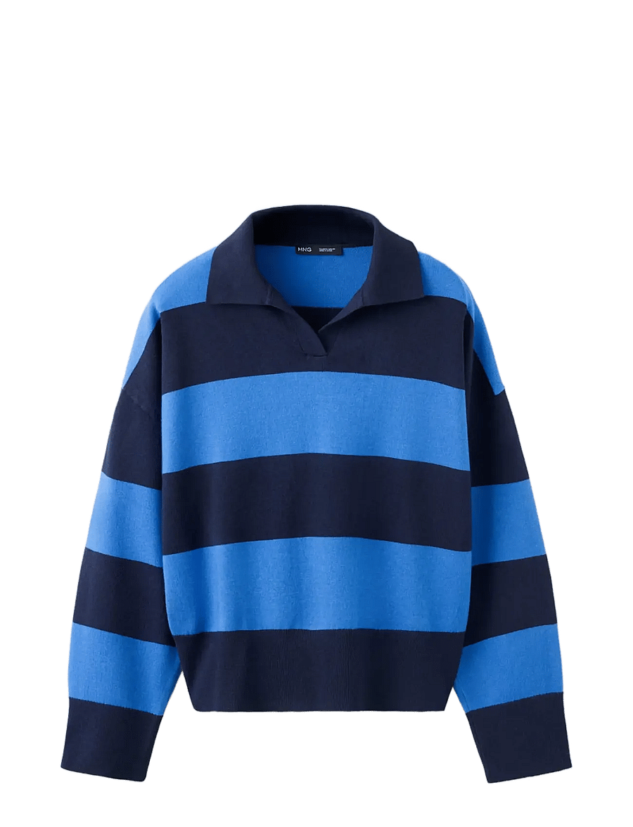 Mango - Striped polo-neck sweater - stickade tröjor - navy - 0