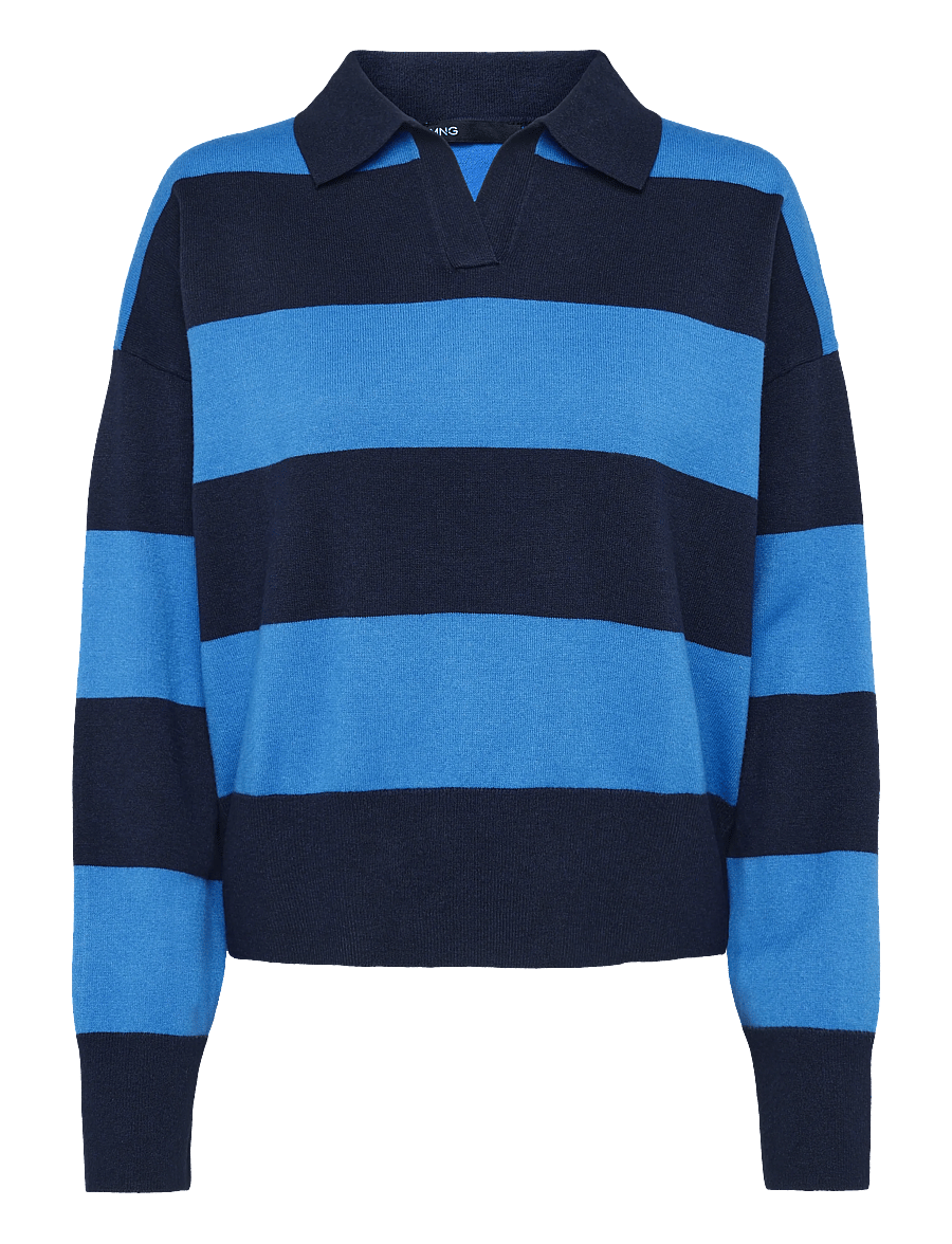Mango - Striped polo-neck sweater - pullover - navy - 1