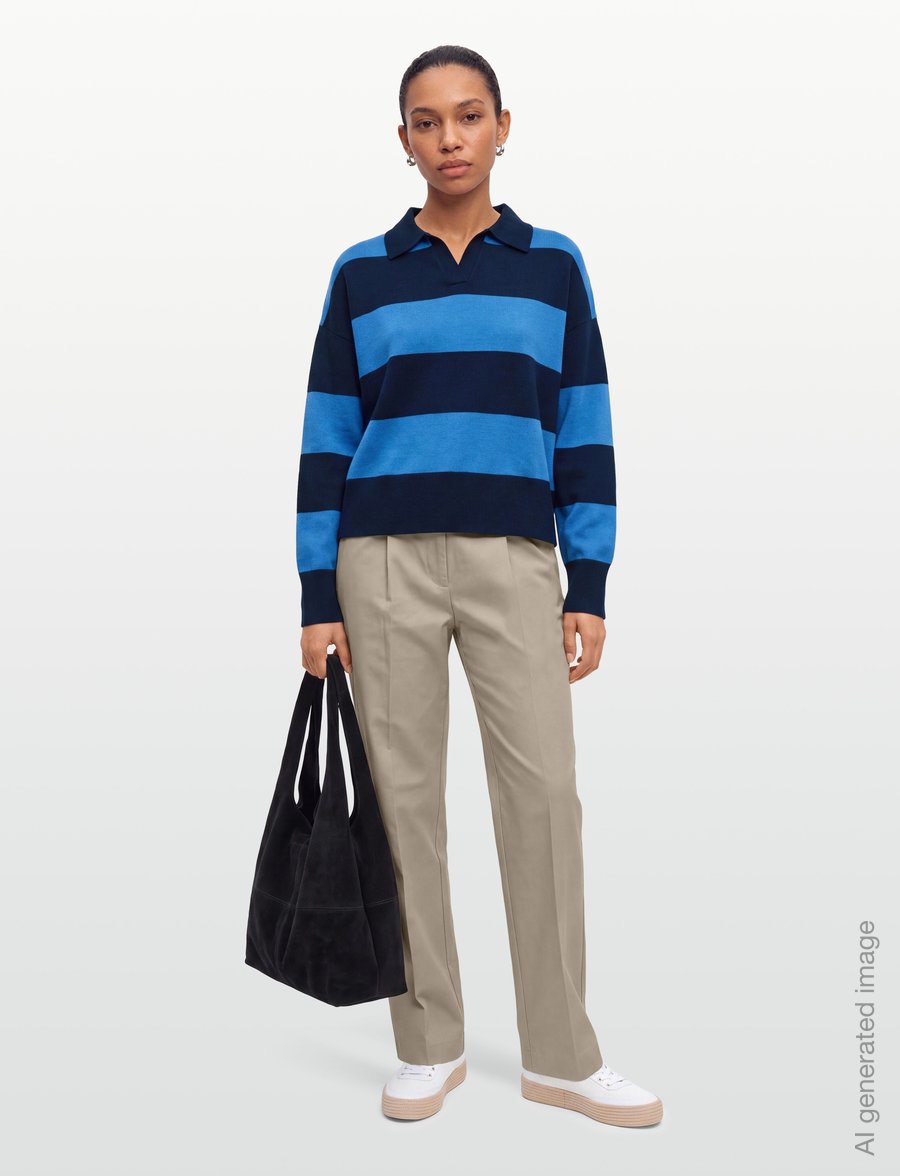 Mango - Striped polo-neck sweater - pullover - navy - 0