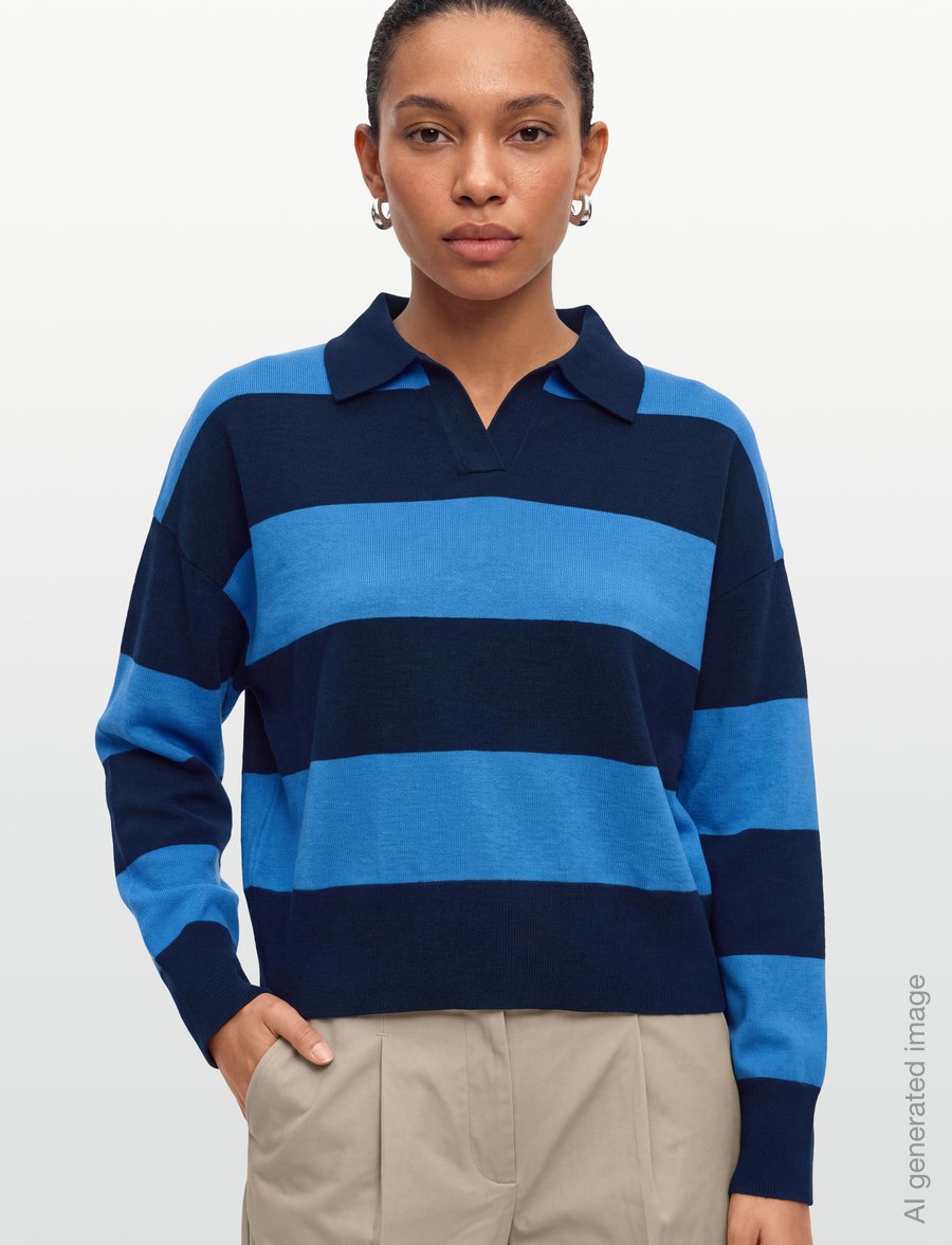 Mango - Striped polo-neck sweater - pullover - navy - 3