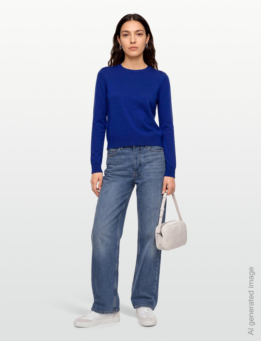 Mango - Fine-knit crew-neck sweater - striktrøjer - bright blue - 0