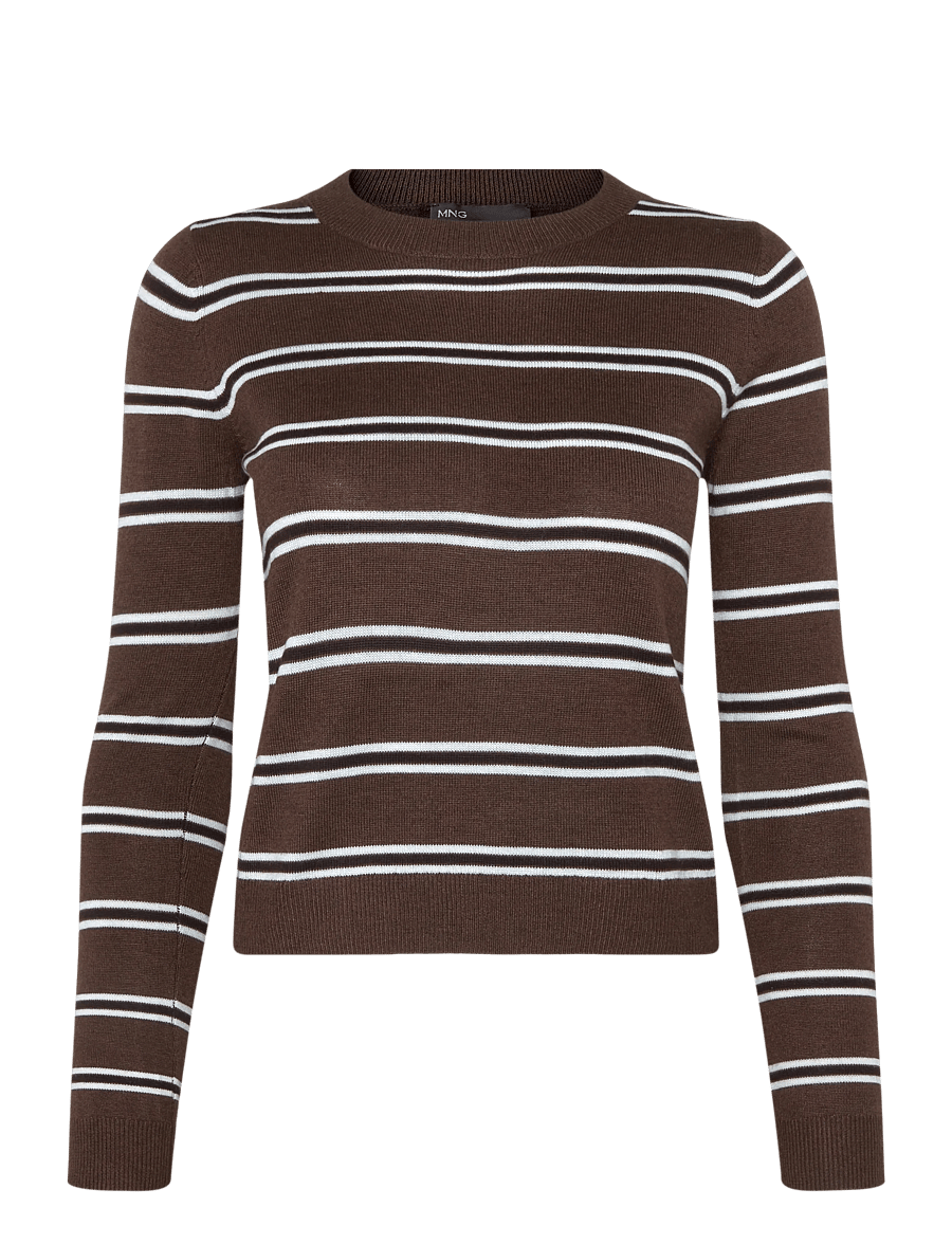 Mango - Striped knit jumper - striktrøjer - dark brown - 0